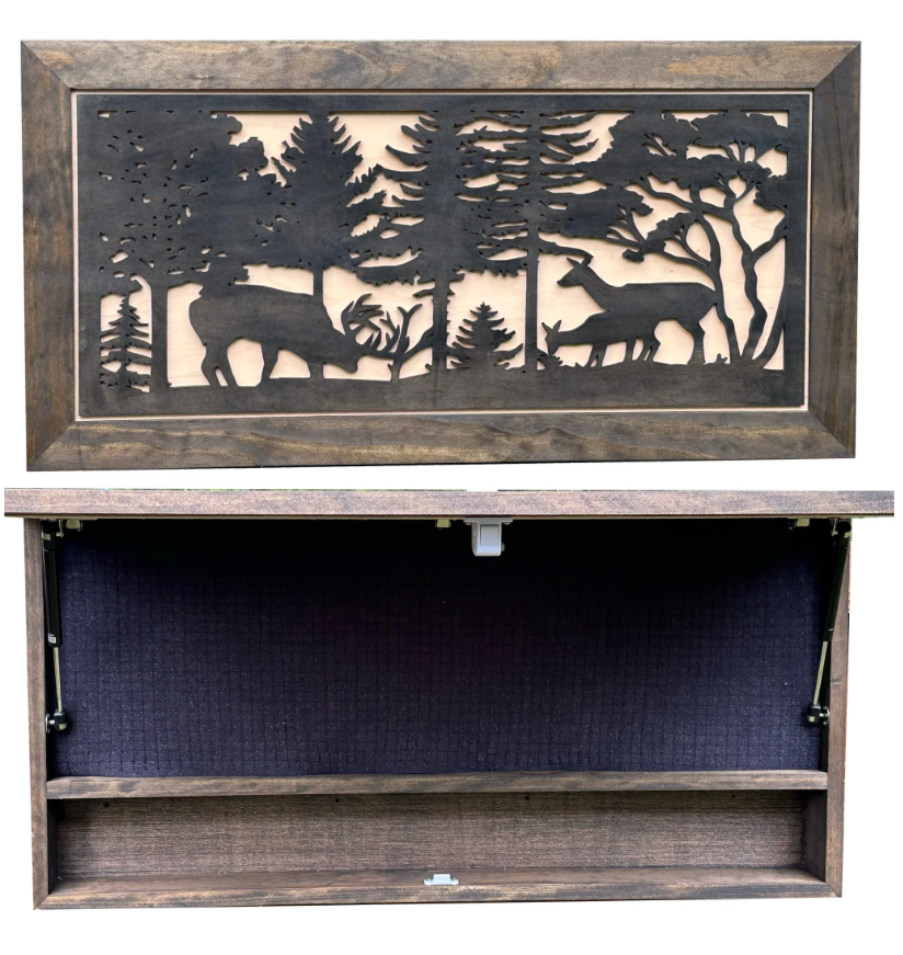 Large Hidden Gun Storage Cabinet Deer Scene Wall Decor - Deer in the Woods, concealed gun storage-Bluelinescg Safety and Security Products and Services