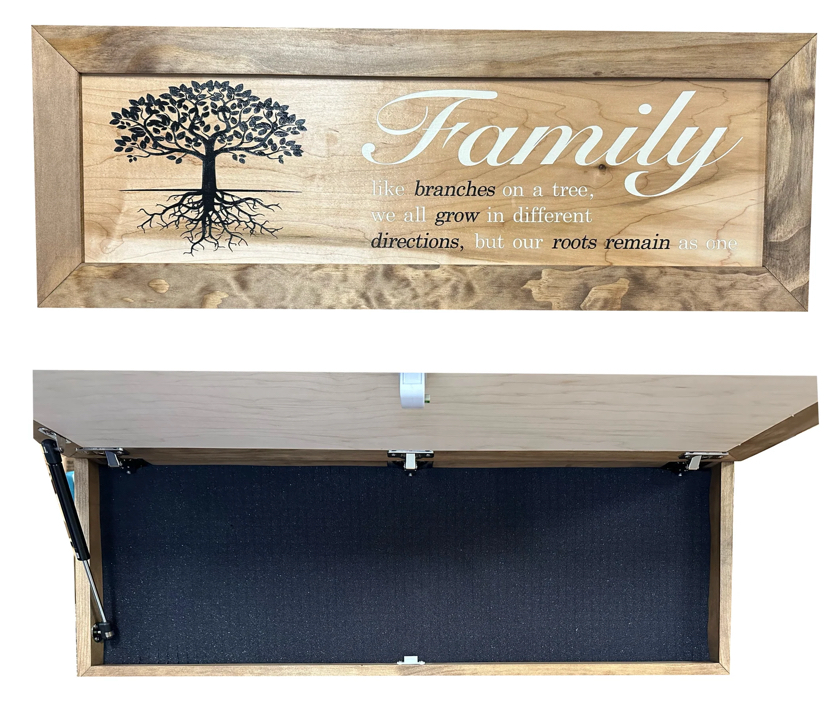 Large hidden gun storage cabinet with family tree design-Bluelinescg Safety and Security Products and Services
