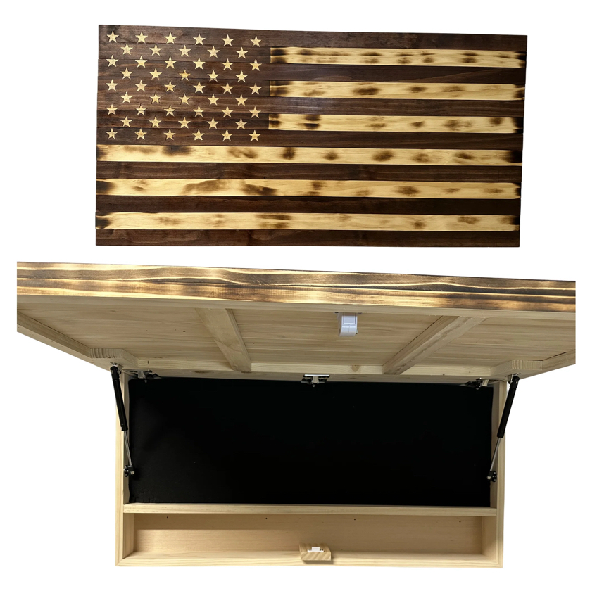 Large Rustic Burnt Wood American Flag Hidden Gun Storage-Bluelinescg Safety and Security Products and Services