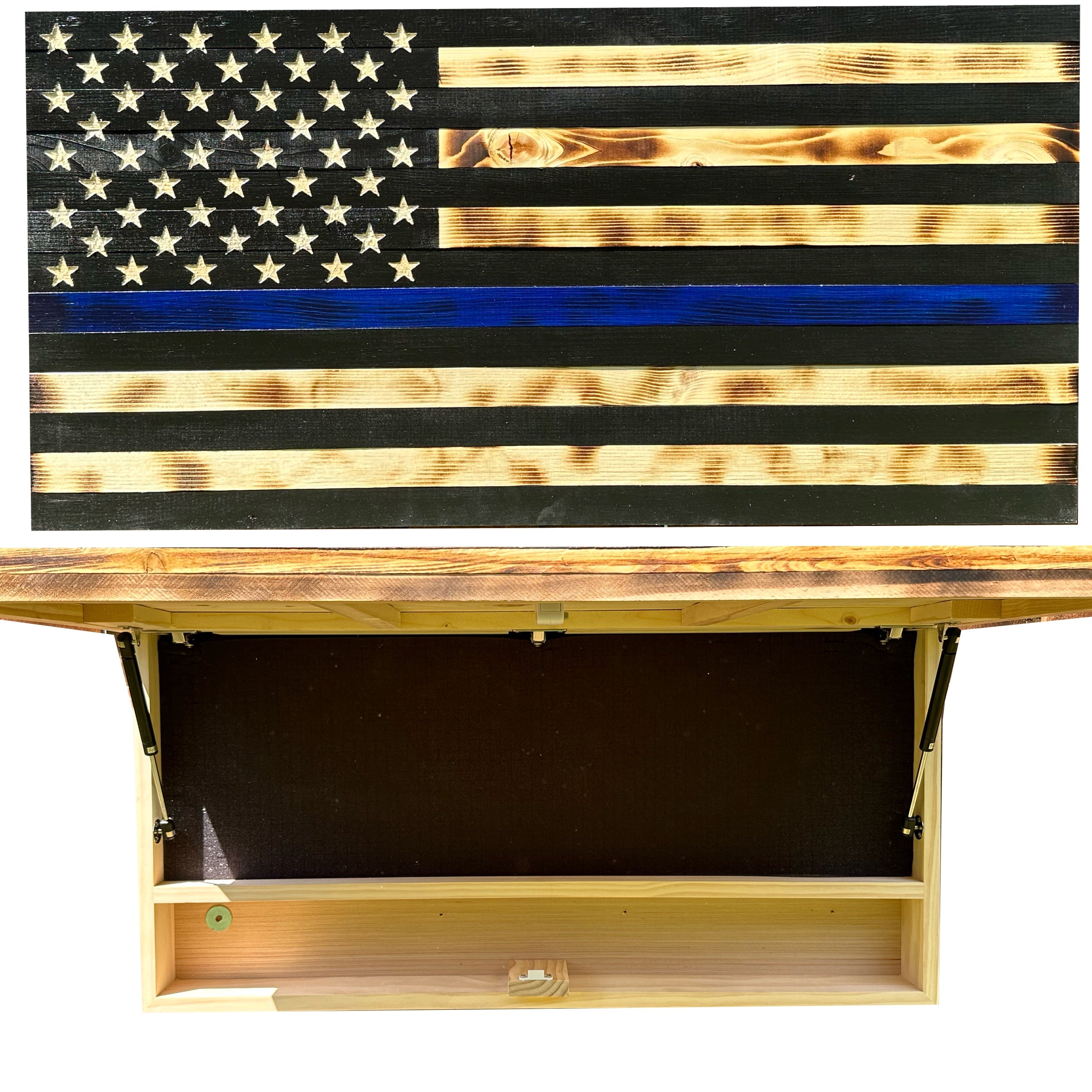 Large Blue Line American Flag Hidden Gun Storage Cabinet (Blue Line)-Bluelinescg Safety and Security Products and Services