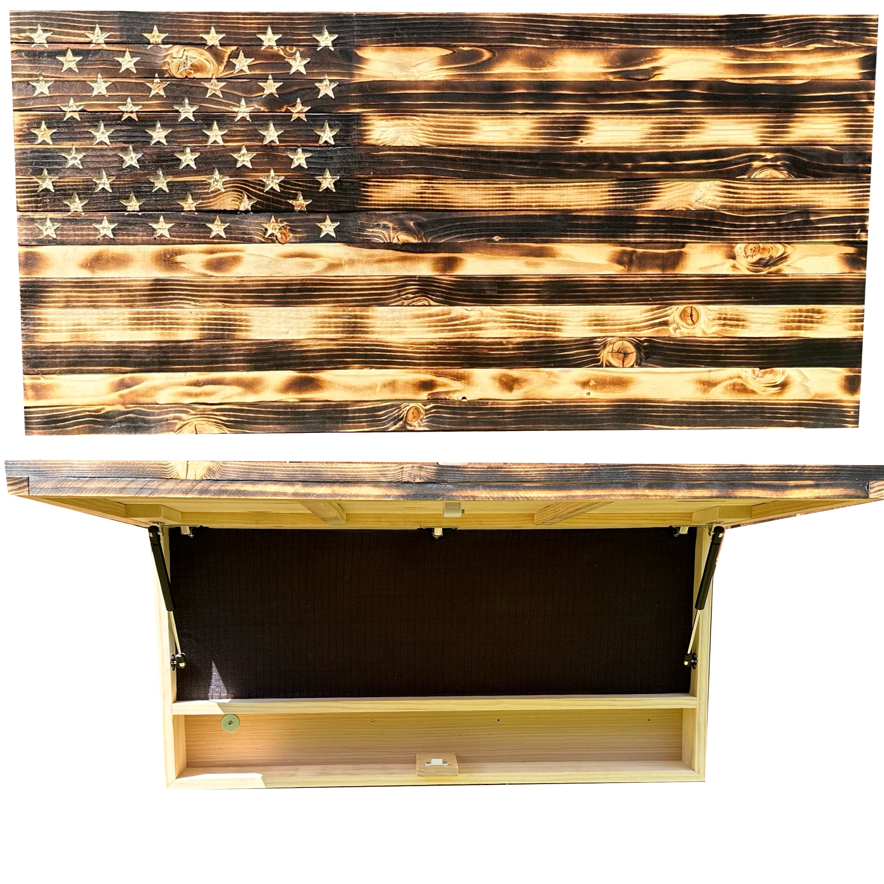 Large Burnt American Flag Hidden Gun Storage Cabinet (Burnt)-Bluelinescg Safety and Security Products and Services