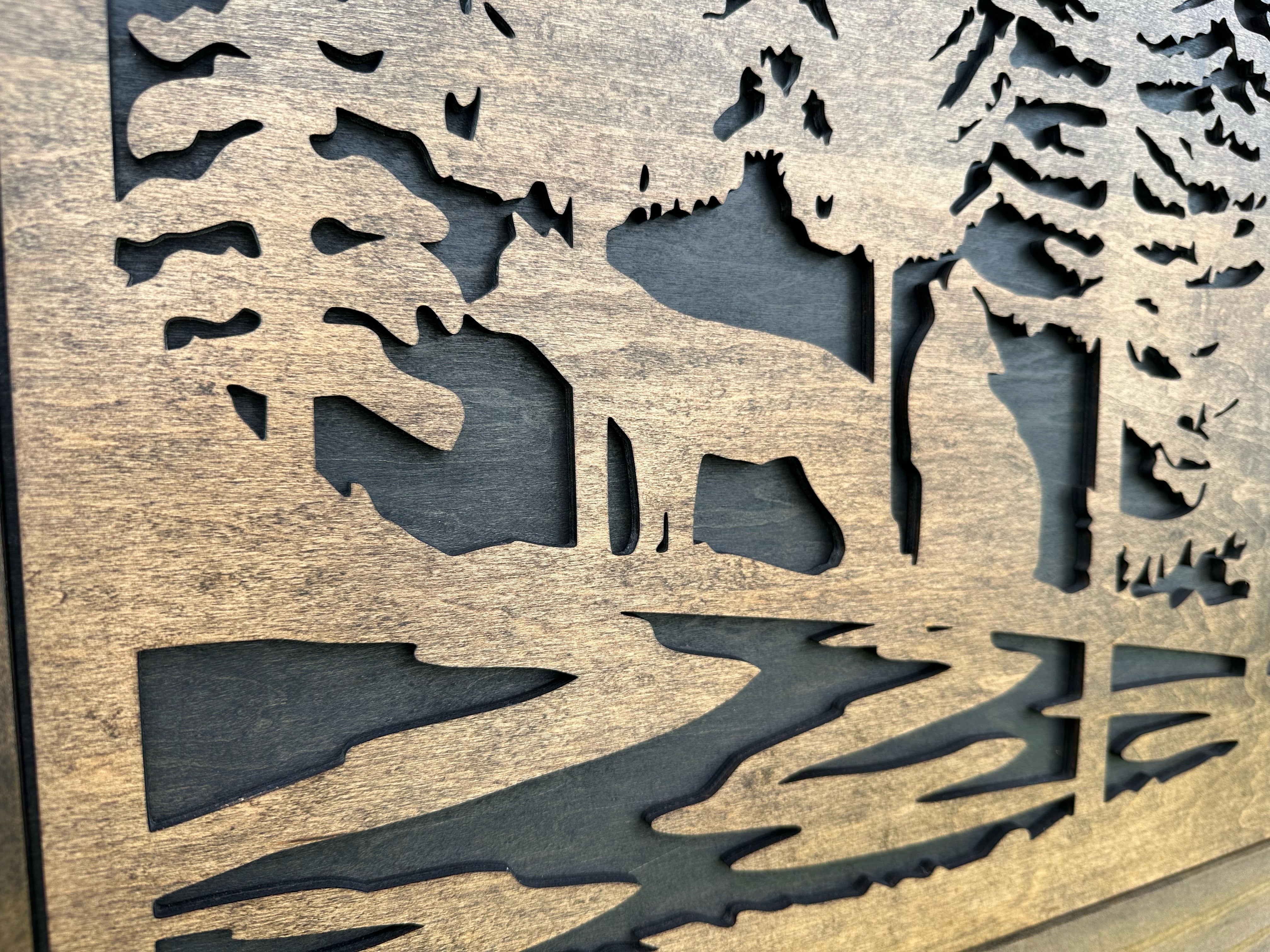 Large Hidden Gun Storage Cabinet Wolf Scene Wall Decor - Wolves In The Woods-Bluelinescg Safety and Security Products and Services