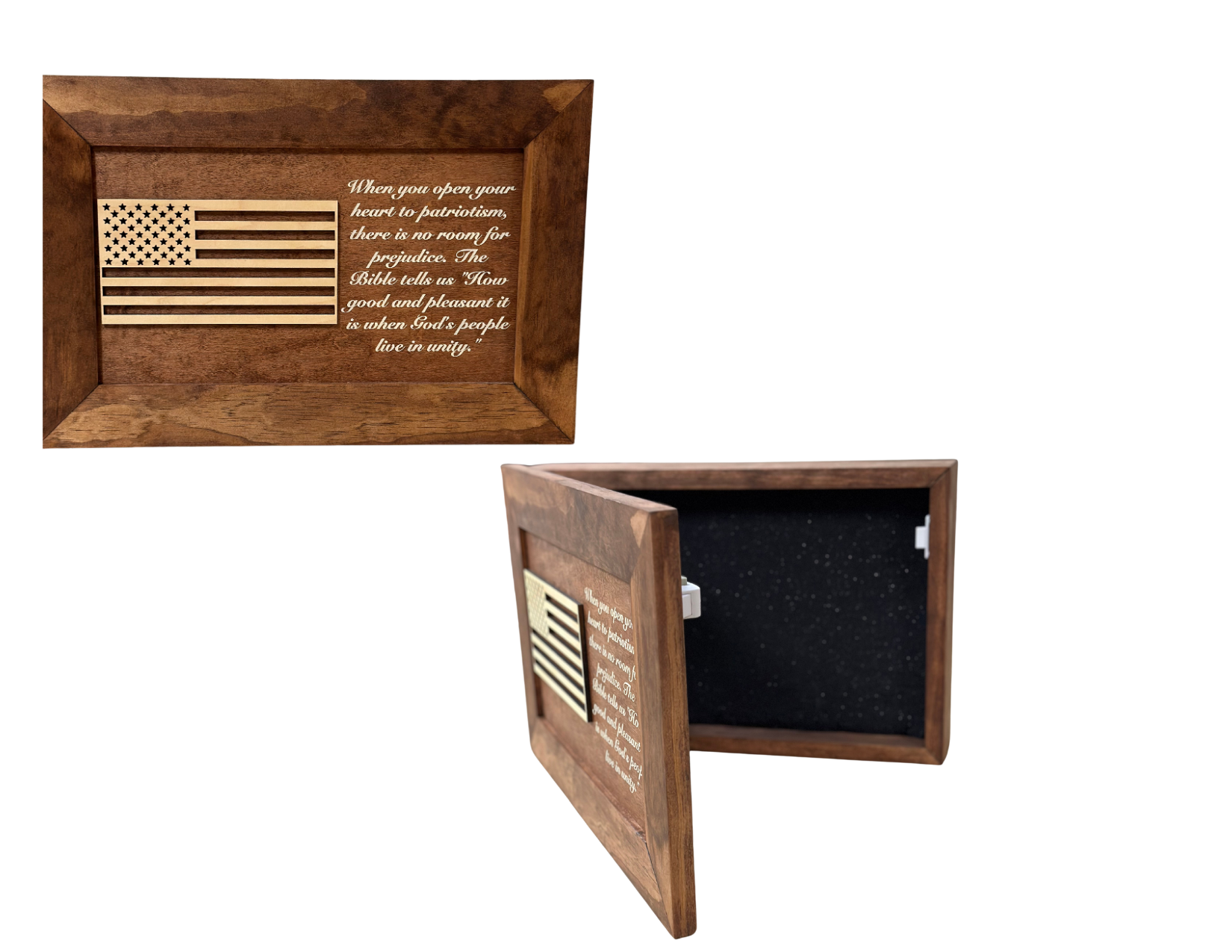 American Flag & Patriotism Decorative & Secure Wall-Mounted Gun Cabinet (Red Oak )-Bluelinescg Safety and Security Products and Services