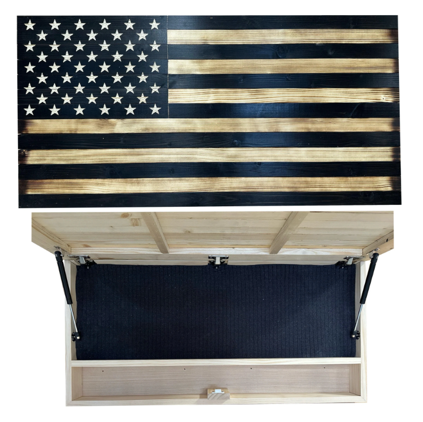 Large American Flag Hidden Gun Storage Cabinet - Black-Bluelinescg Safety and Security Products and Services