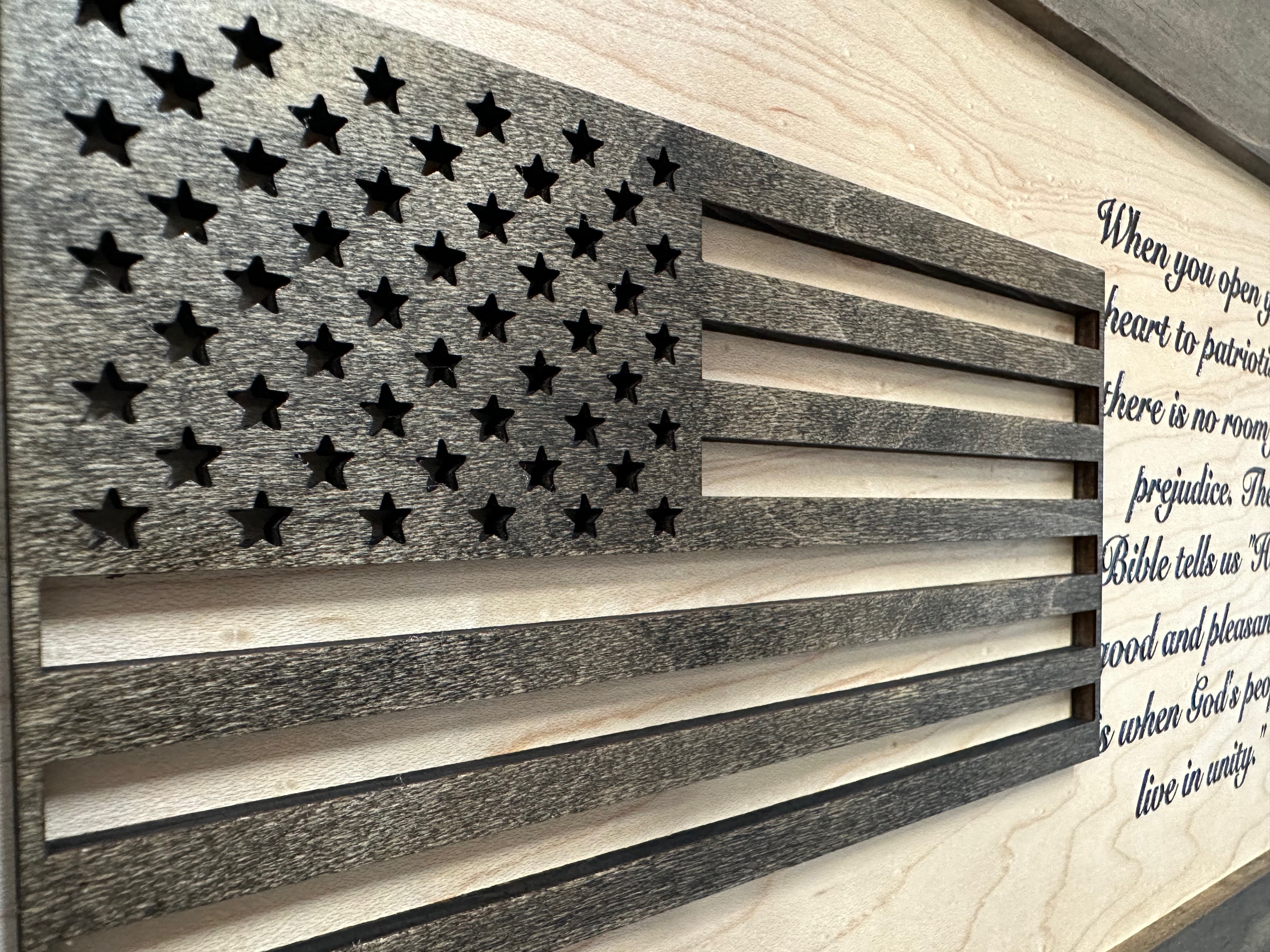American Flag & Patriotism Decorative & Secure Wall-Mounted Gun Cabinet (Jacobean & Natural)-Bluelinescg Safety and Security Products and Services