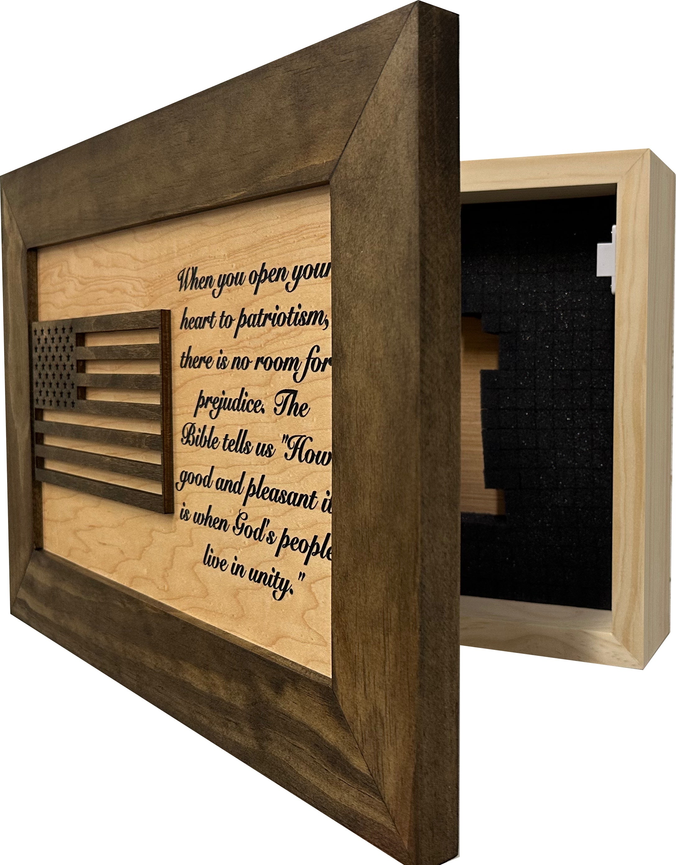 American Flag & Patriotism Decorative & Secure Wall-Mounted Gun Cabinet (Jacobean & Natural)-Bluelinescg Safety and Security Products and Services