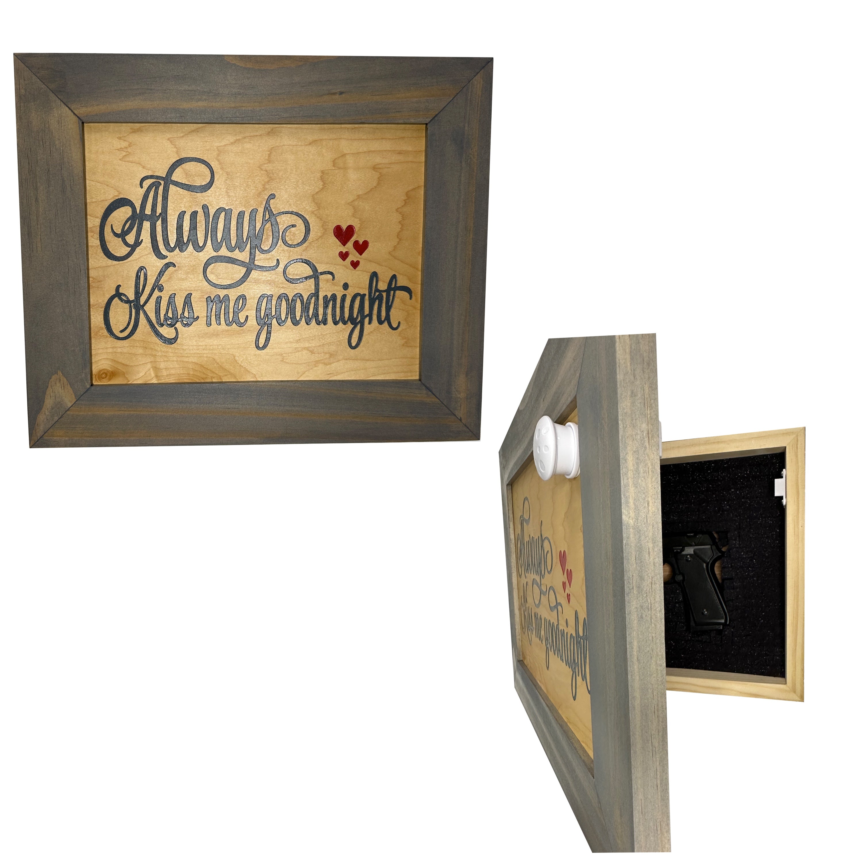 In Wall Gun Safe with Decorative Front Always Kiss Me Goodnight to Securely Store Your Gun In The Wall-Bluelinescg Safety and Security Products and Services