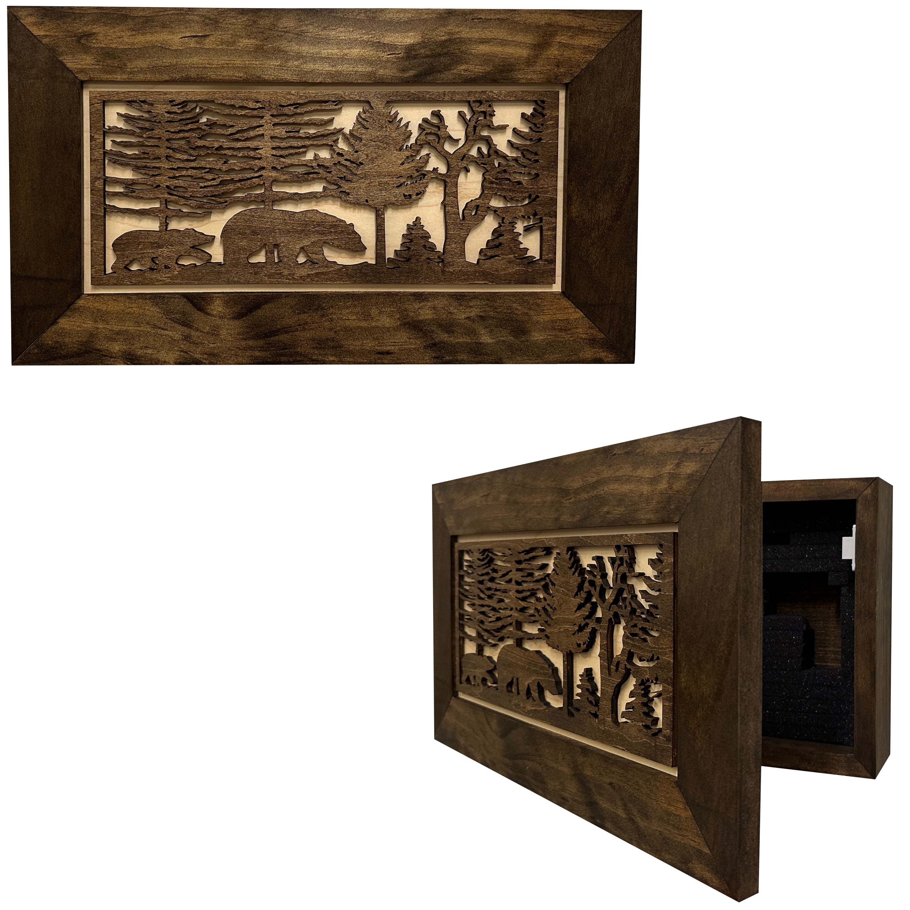 Wood Gun Cabinet Bears In The Woods Wall Decoration - Hidden Gun Safe To Securely Store Your Gun In Plain Sigh-Bluelinescg Safety and Security Products and Services
