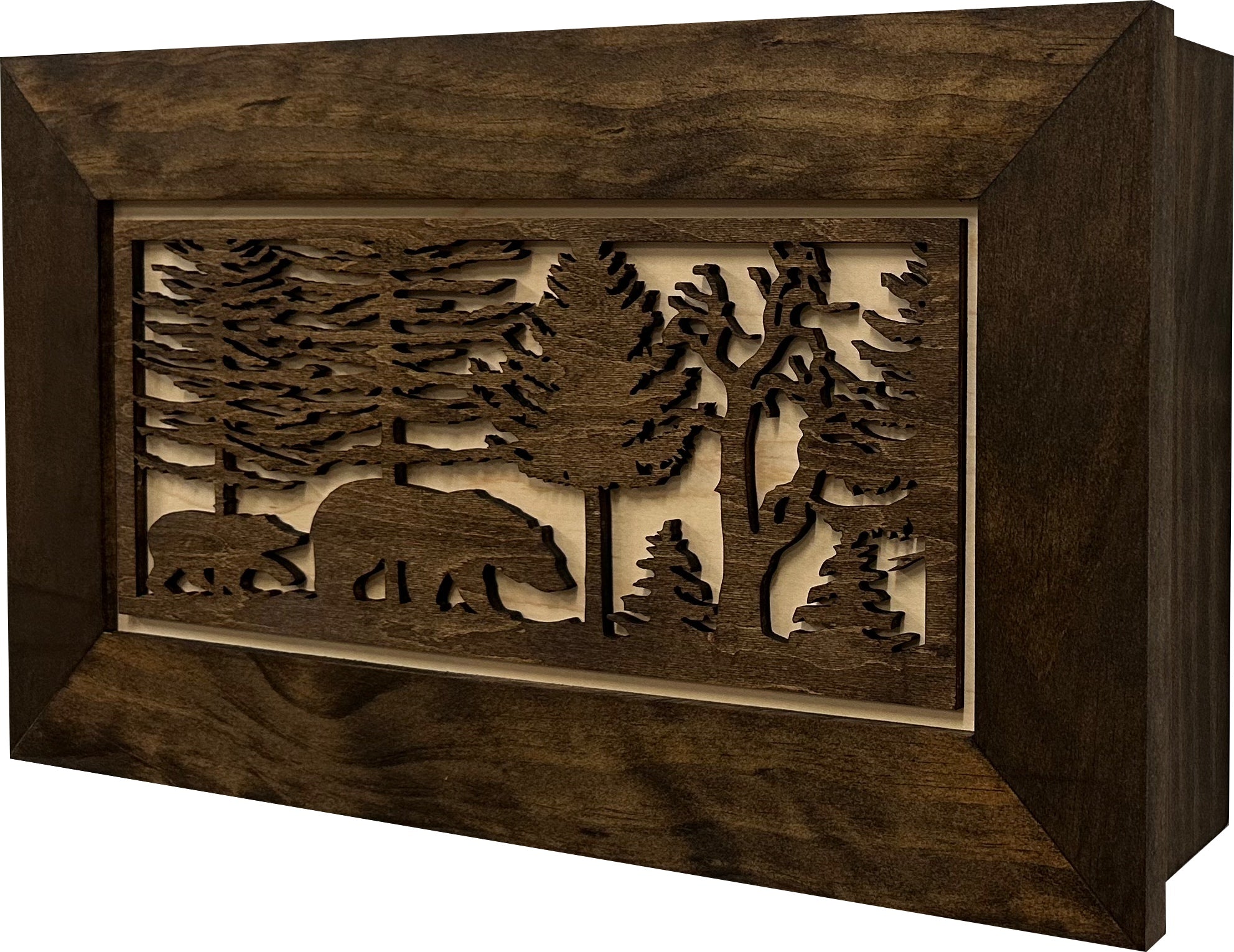 Wood Gun Cabinet Bears In The Woods Wall Decoration - Hidden Gun Safe To Securely Store Your Gun In Plain Sigh-Bluelinescg Safety and Security Products and Services