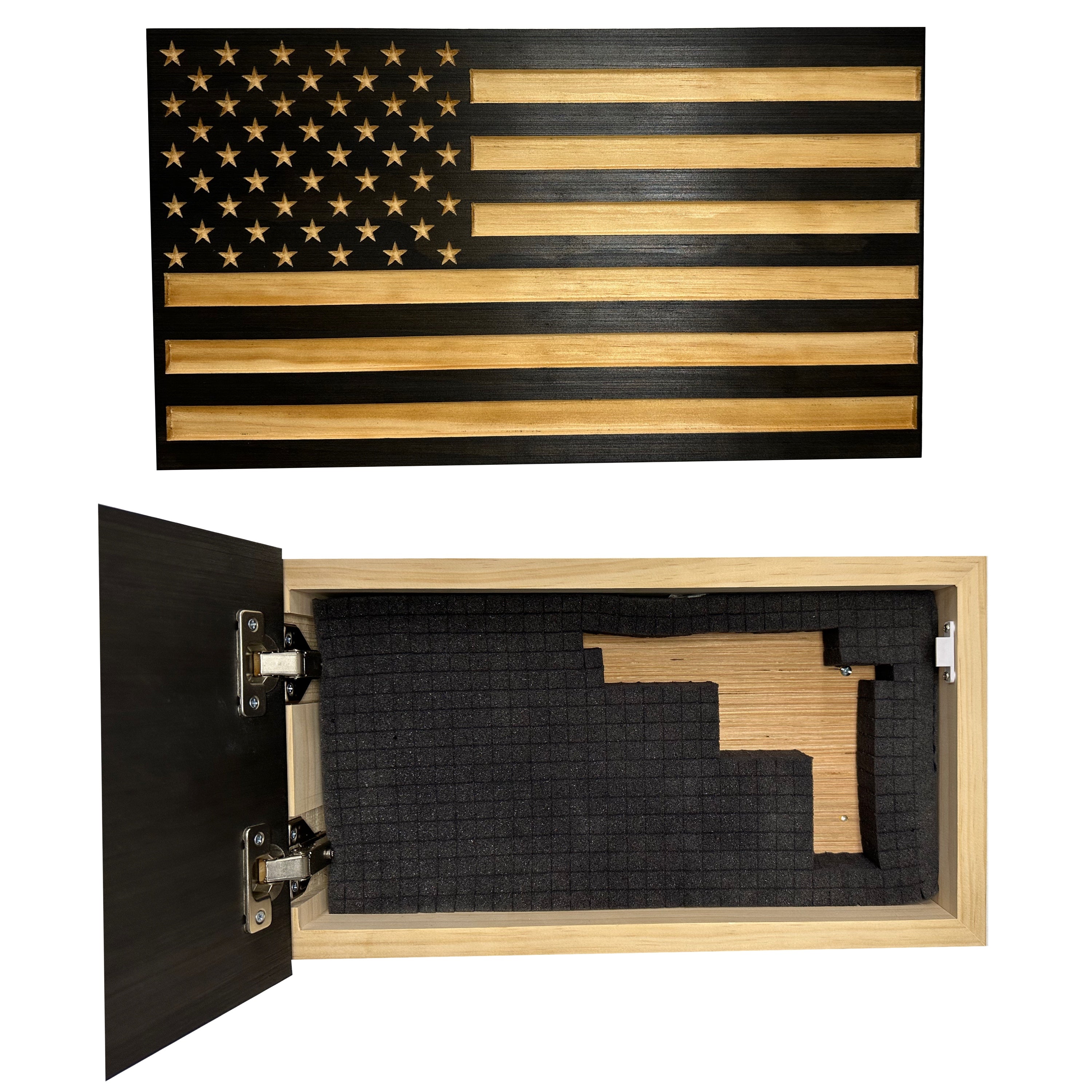 Carved American Flag Decorative Wall-Mounted Secure Gun Cabinet-Bluelinescg Safety and Security Products and Services