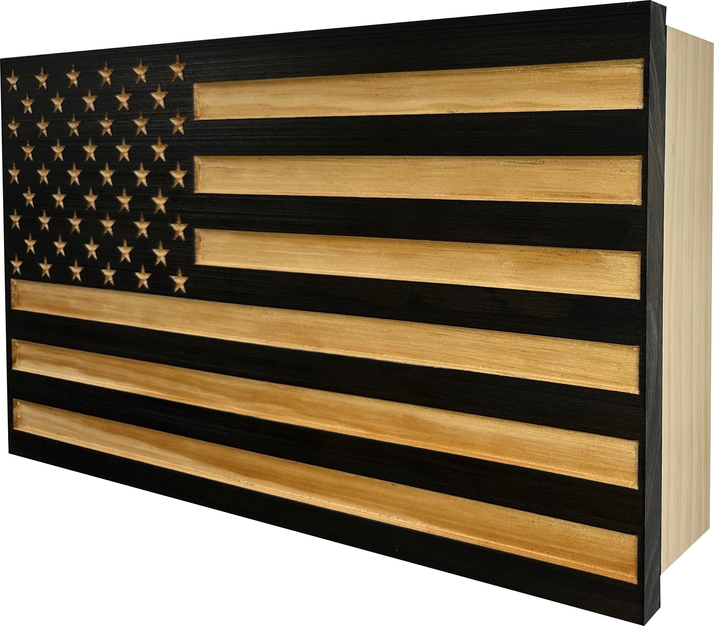 Carved American Flag Decorative Wall-Mounted Secure Gun Cabinet-Bluelinescg Safety and Security Products and Services