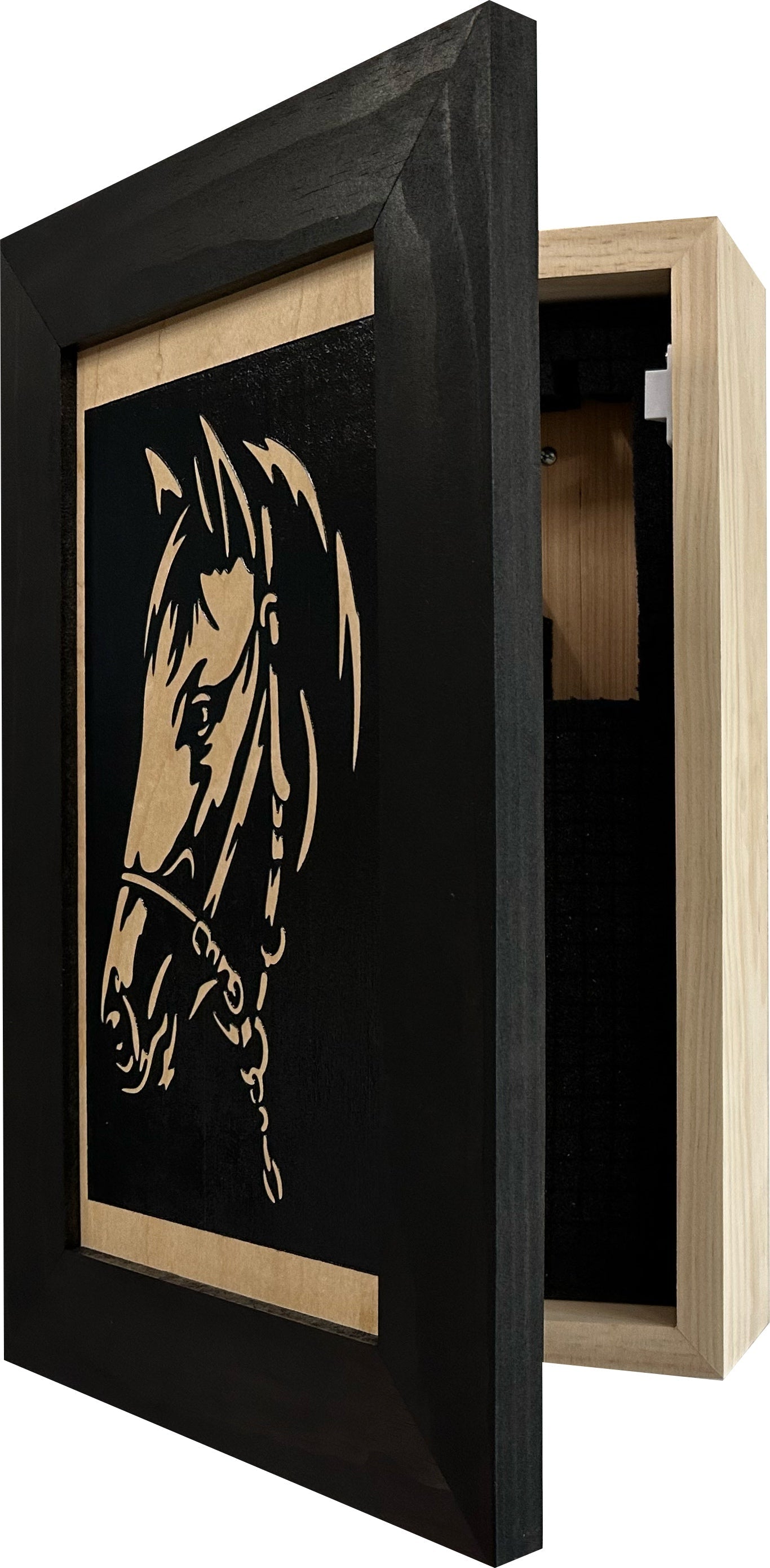 Hidden Gun Safe Black Horse Wall Art Decoration - Secure Gun Cabinet by Bellewood Designs-Bluelinescg Safety and Security Products and Services