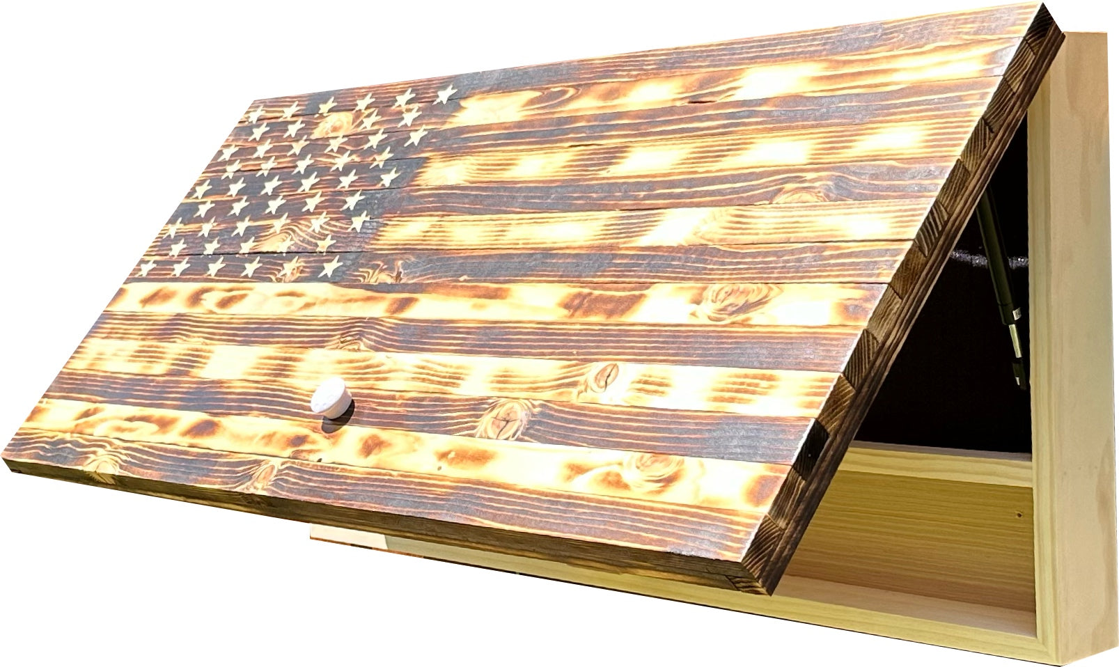 Large Burnt American Flag Hidden Gun Storage Cabinet (Burnt)-Bluelinescg Safety and Security Products and Services
