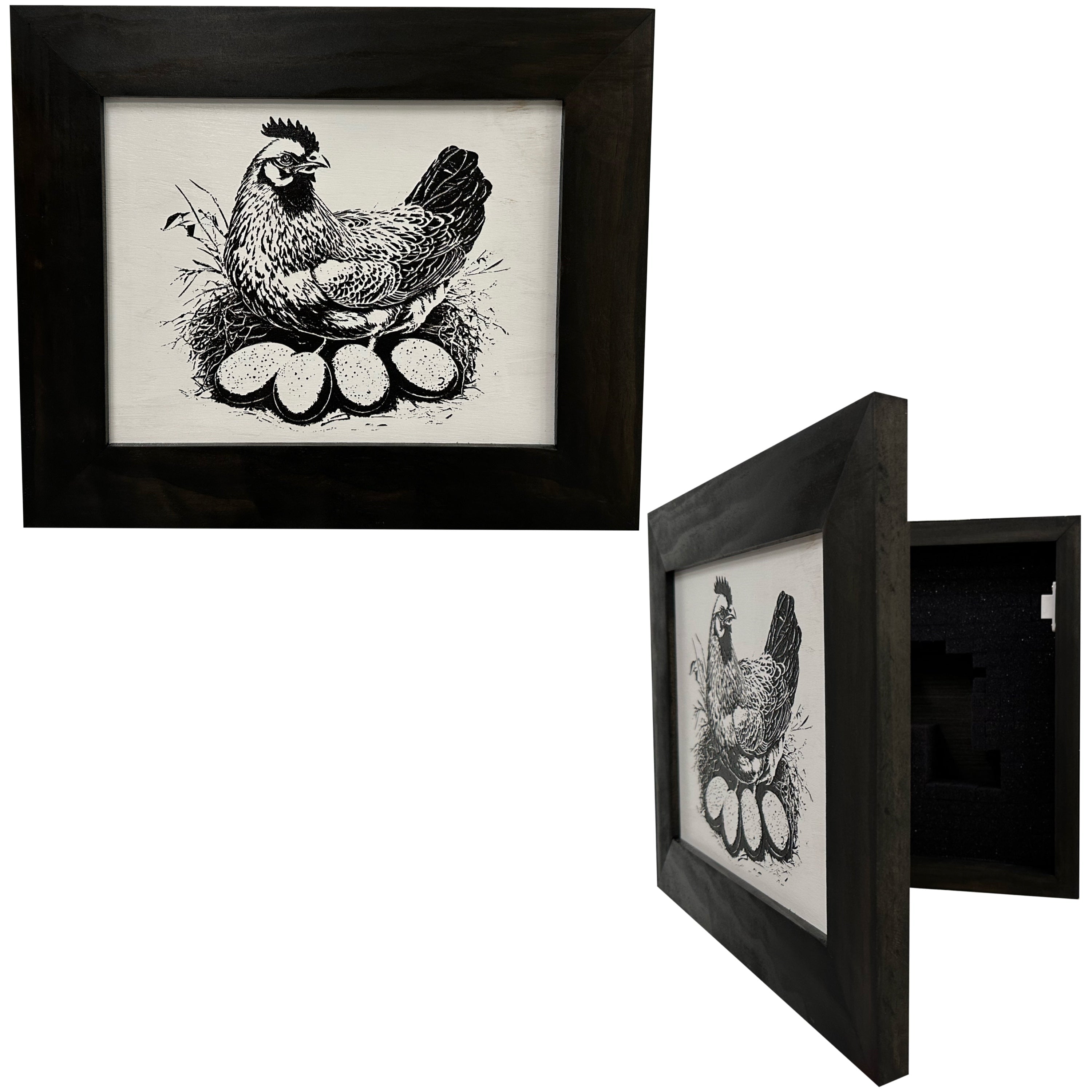 Hidden Gun Safe Recessed In Wall Farmhouse Chicken And Eggs Decoration - Recess In The Wall or Mount On The Wall Gun Safe by Bellewood Designs-Bluelinescg Safety and Security Products and Services