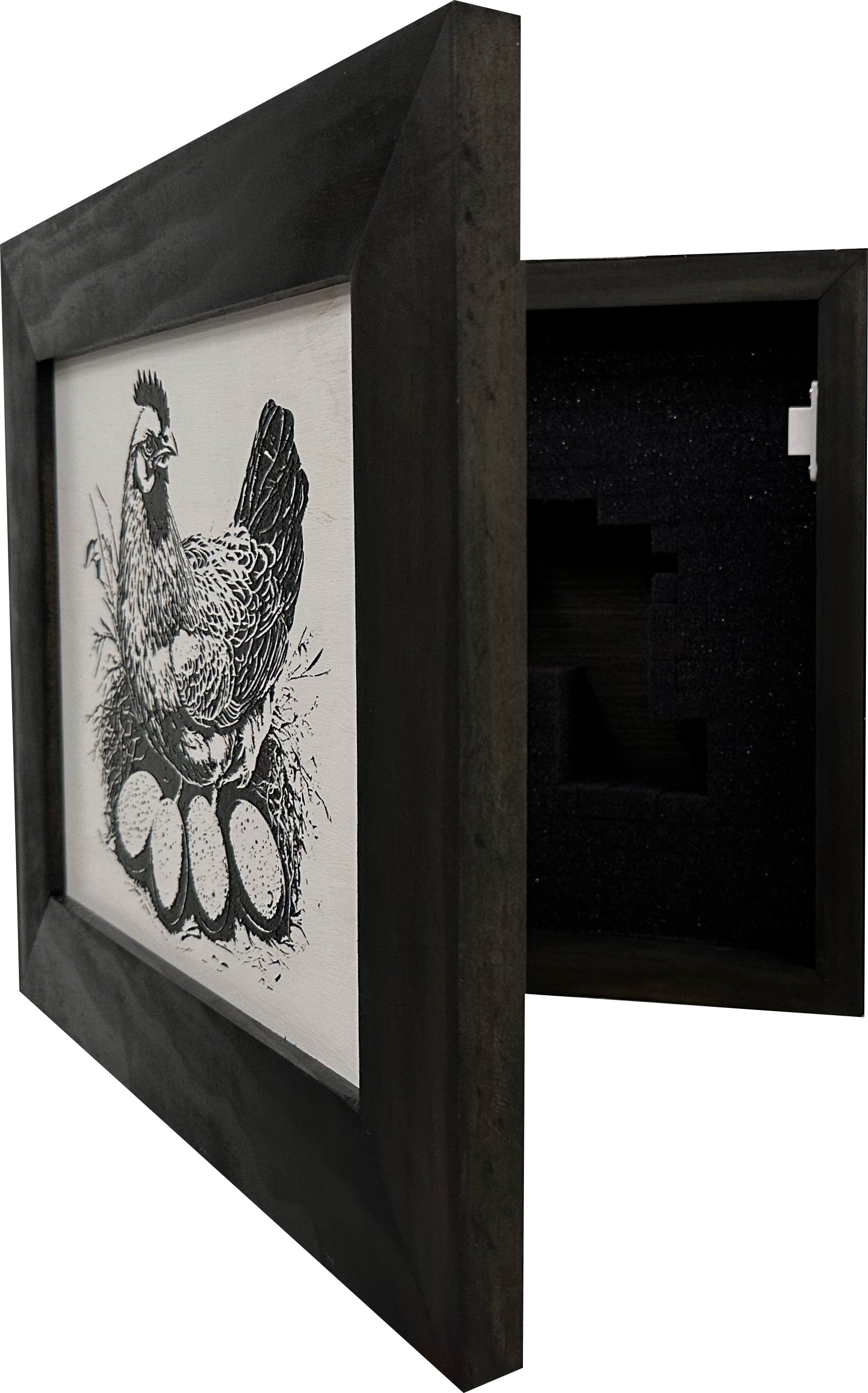 Hidden Gun Safe Recessed In Wall Farmhouse Chicken And Eggs Decoration - Recess In The Wall or Mount On The Wall Gun Safe by Bellewood Designs-Bluelinescg Safety and Security Products and Services