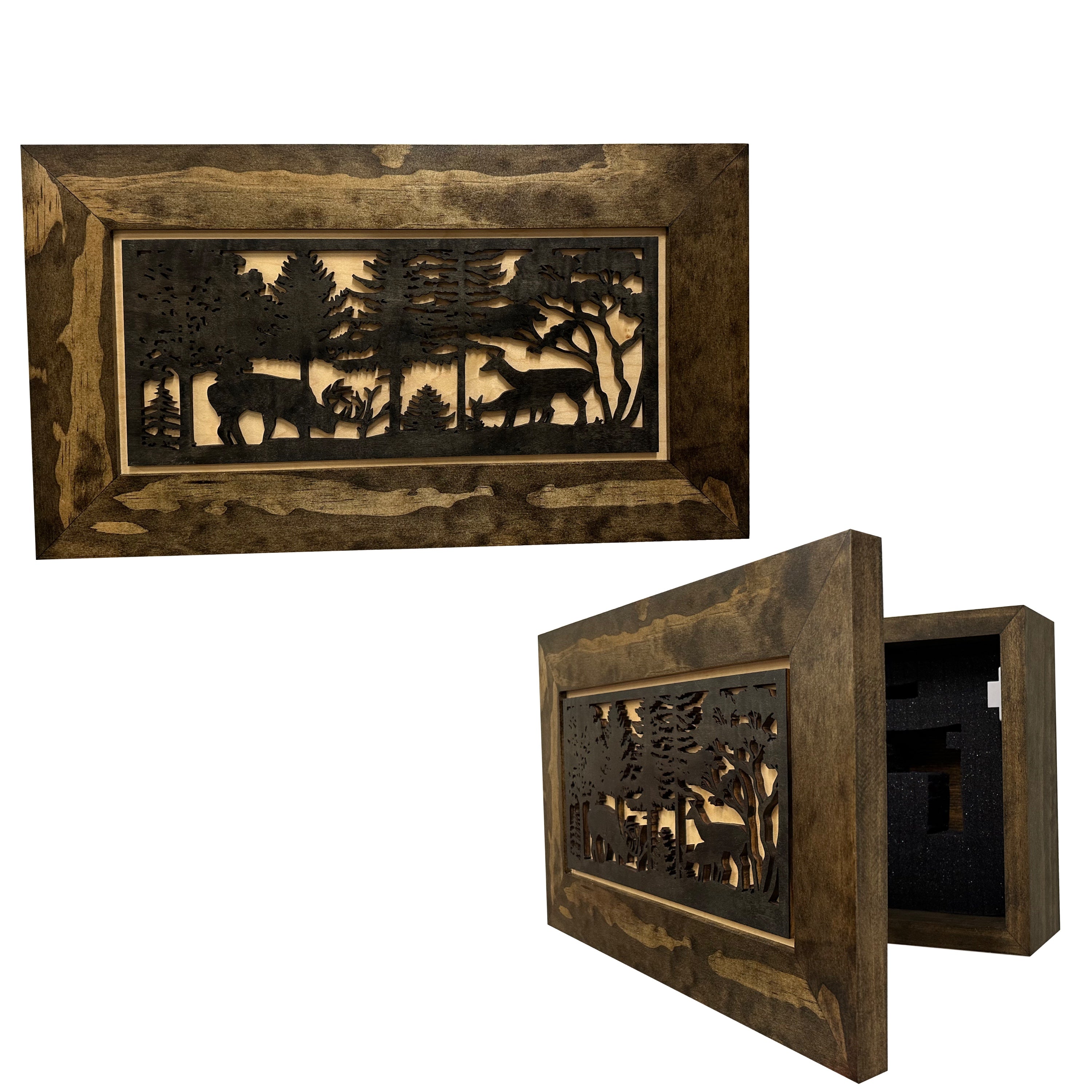 Decorative Deer Scene Wall-Mounted Secure Gun Cabinet - Gun Safe To Securely Store Your Gun & Home Self Defense Gear-Bluelinescg Safety and Security Products and Services