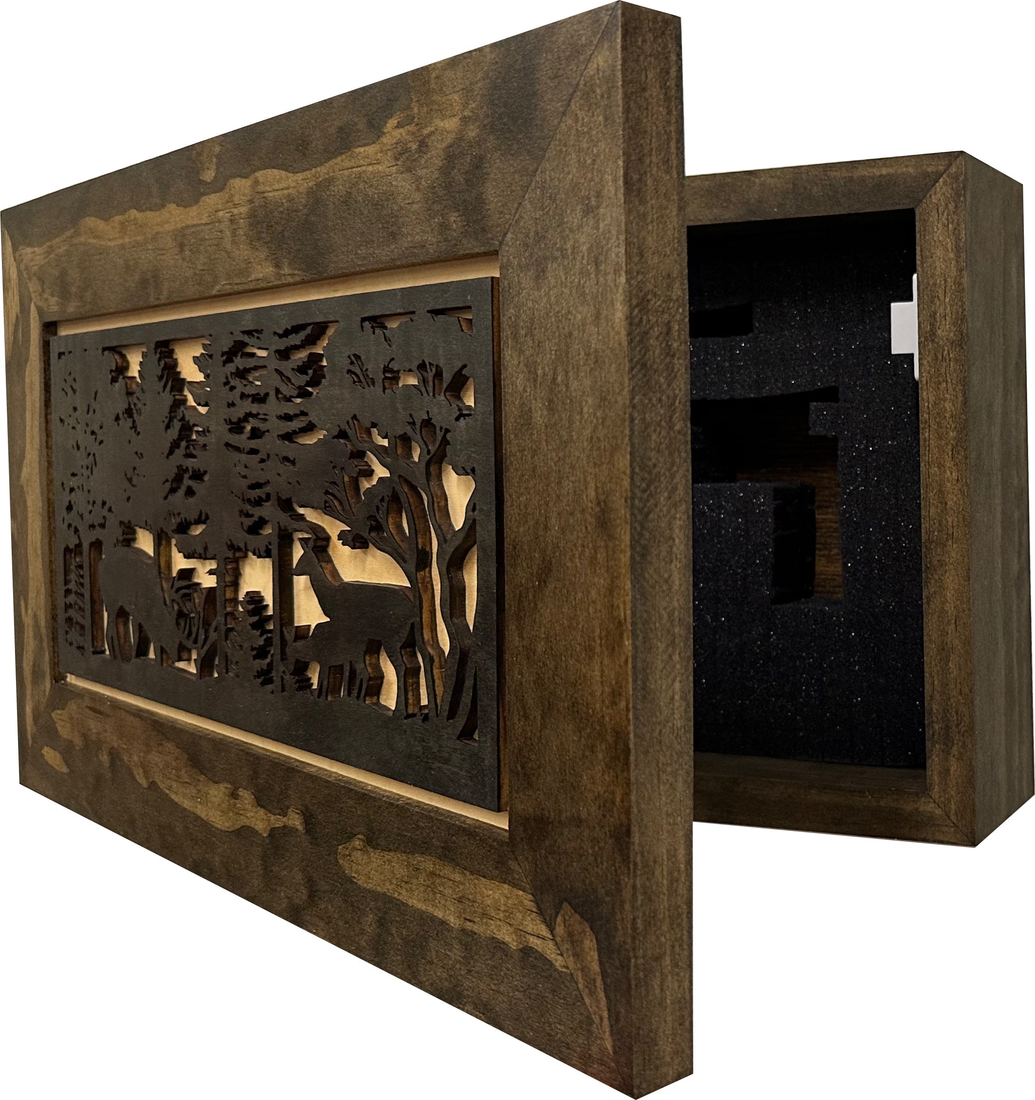 Decorative Deer Scene Wall-Mounted Secure Gun Cabinet - Gun Safe To Securely Store Your Gun & Home Self Defense Gear-Bluelinescg Safety and Security Products and Services