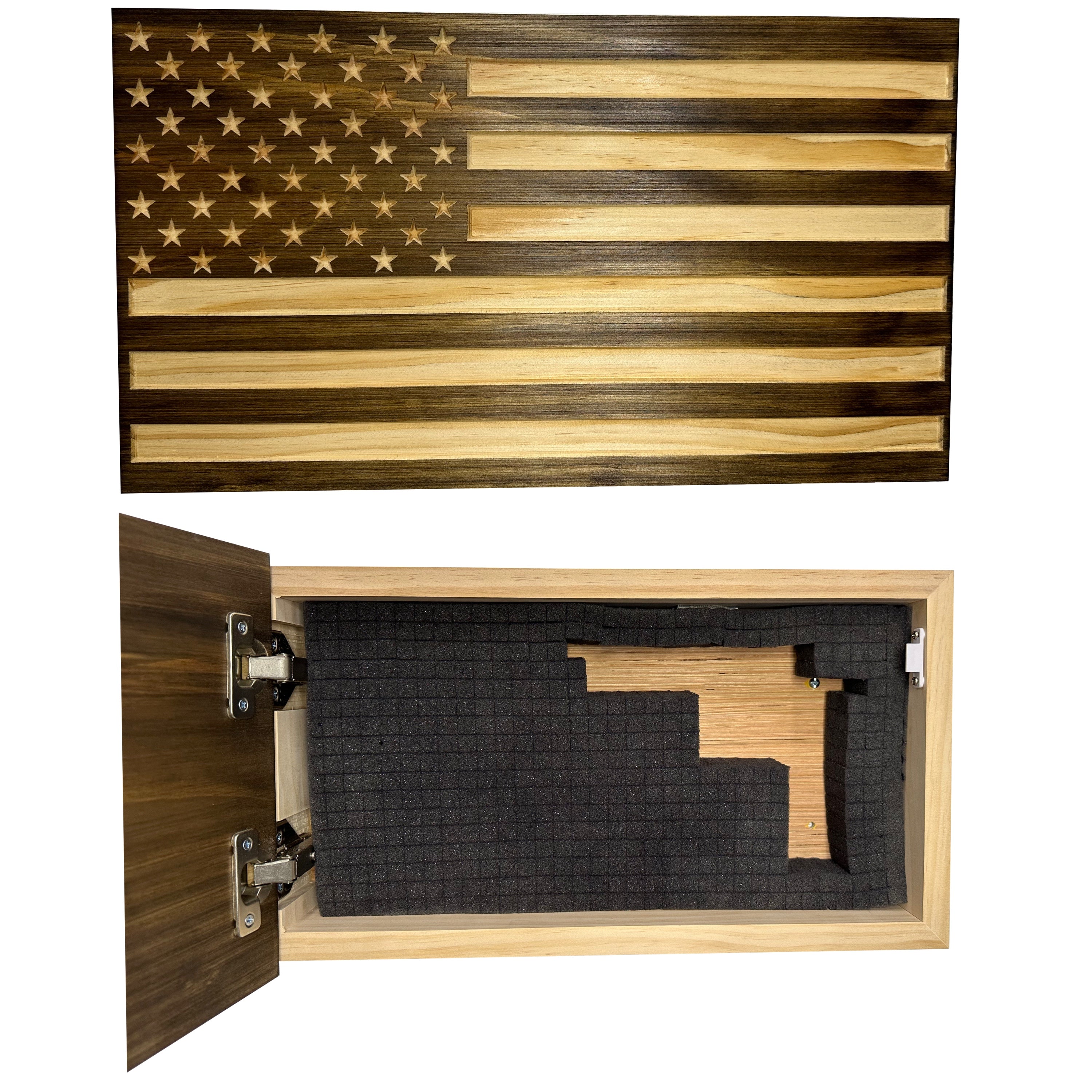 Carved American Flag Decorative Wall-Mounted Secure Gun Cabinet-Bluelinescg Safety and Security Products and Services