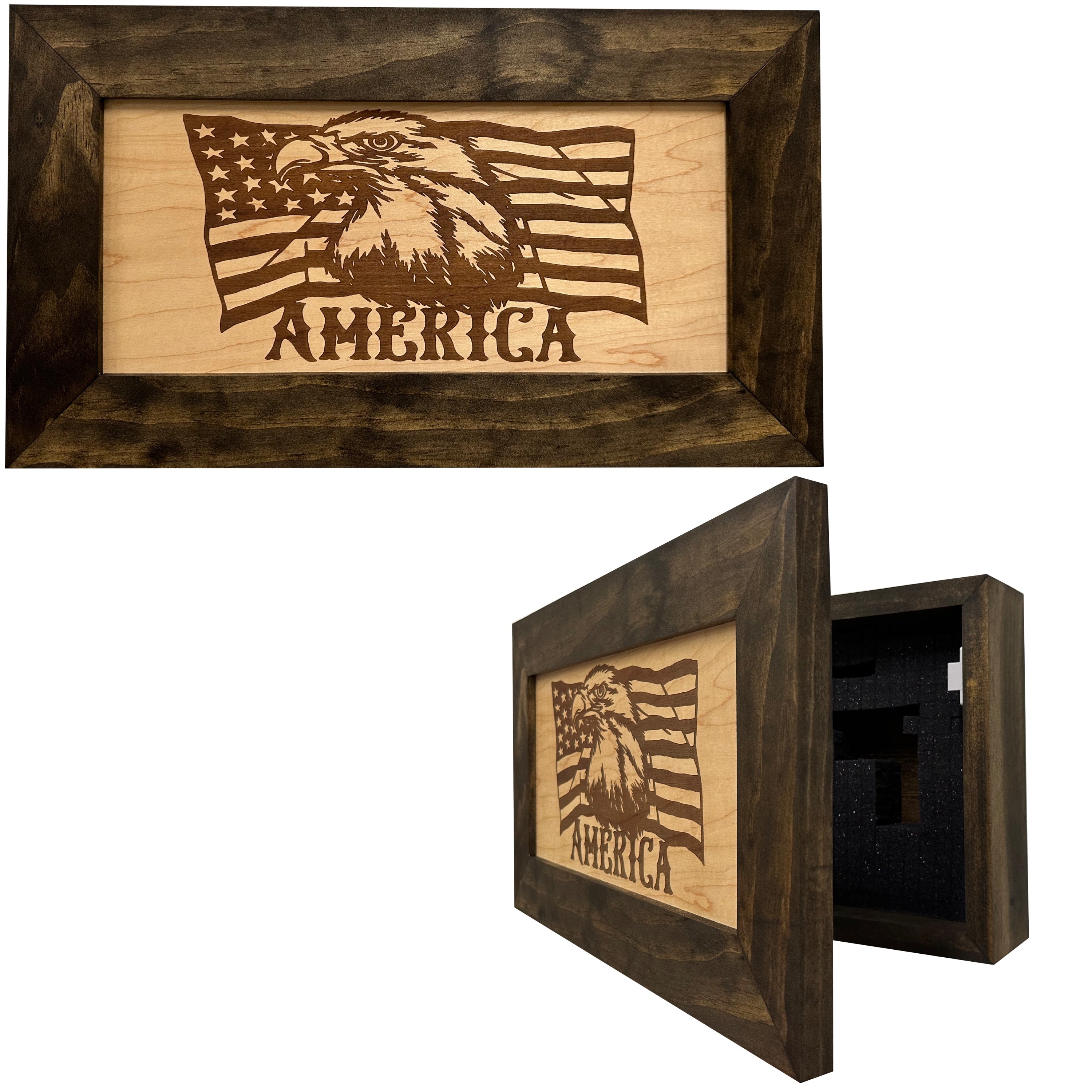 American Flag with Bald Eagle Patriotic Decorative Wall-Mounted Secure Gun Cabinet-Bluelinescg Safety and Security Products and Services