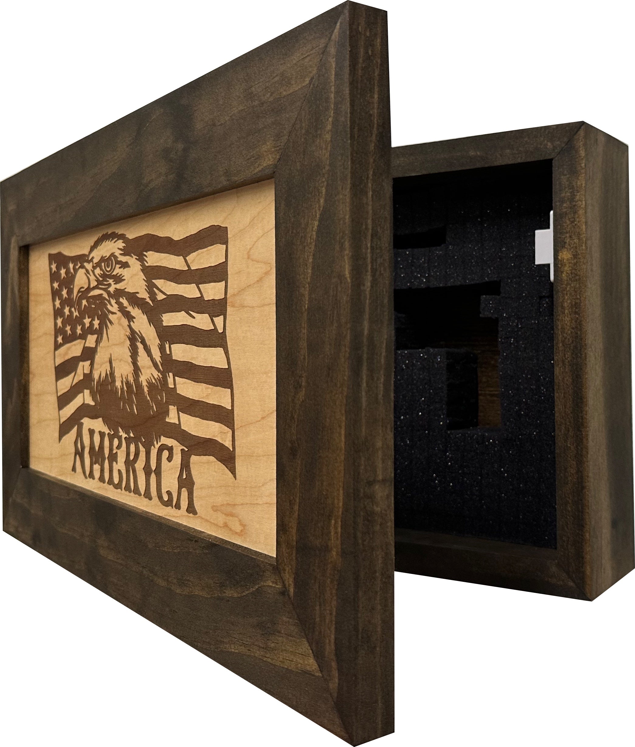 American Flag with Bald Eagle Patriotic Decorative Wall-Mounted Secure Gun Cabinet-Bluelinescg Safety and Security Products and Services