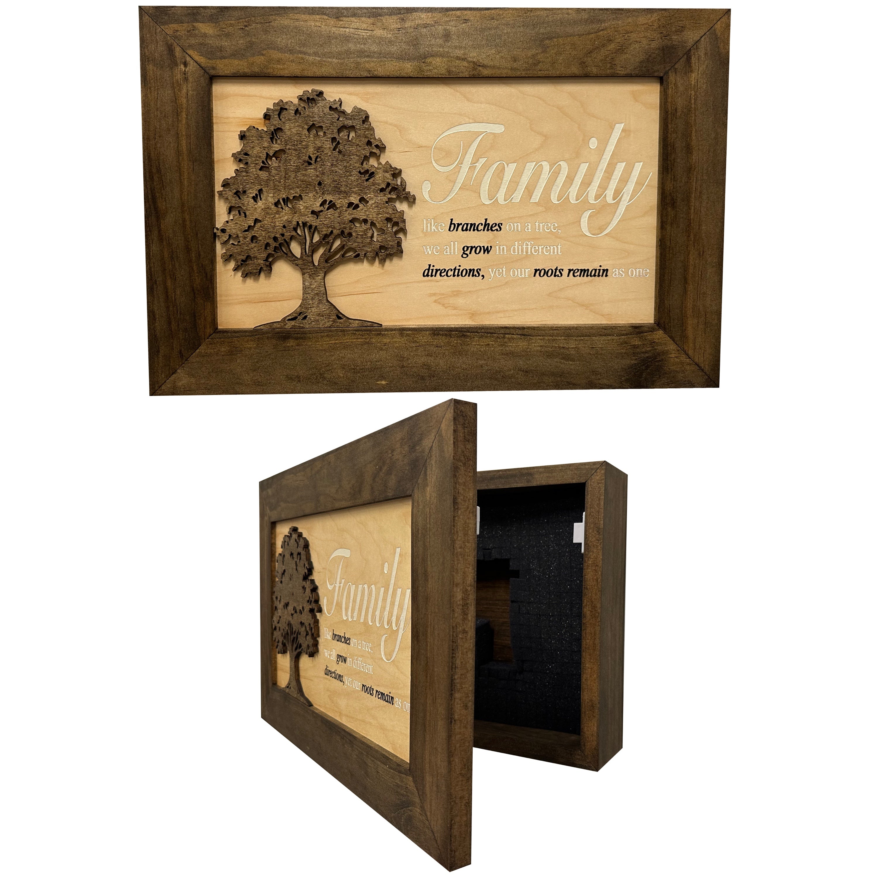 Decorative Secured Gun Storage Cabinet with Family Branches (Dark Walnut)-Bluelinescg Safety and Security Products and Services