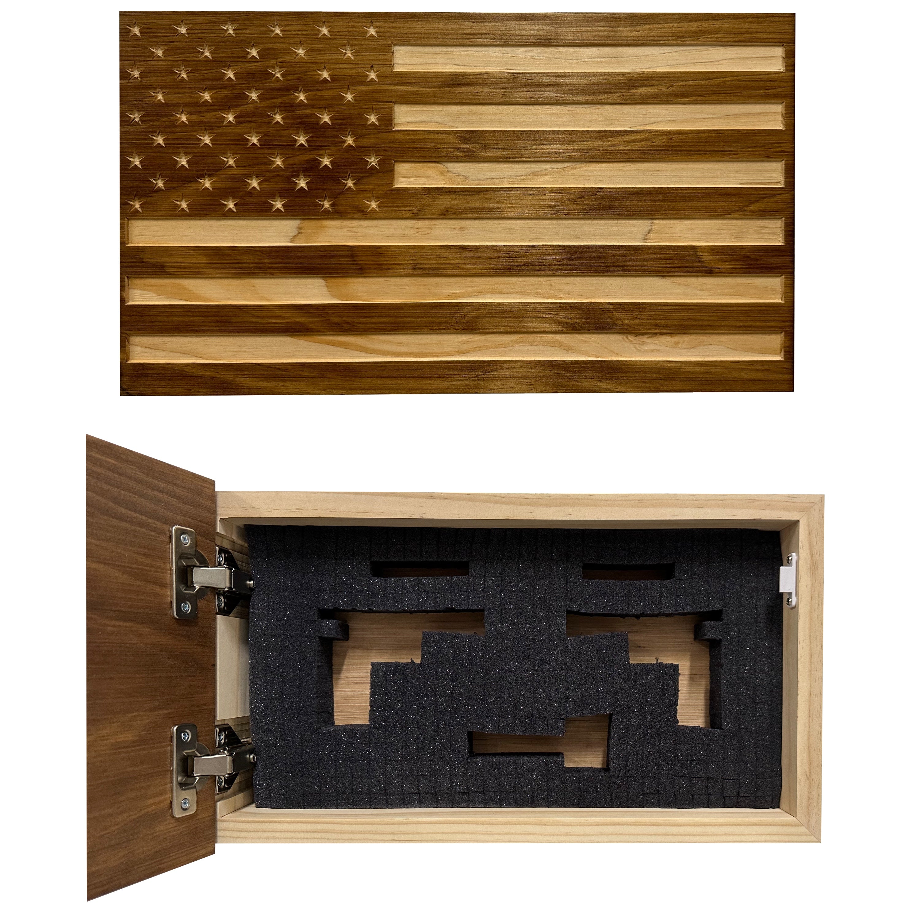 Carved American Flag Decorative Wall-Mounted Secure Gun Cabinet-Bluelinescg Safety and Security Products and Services