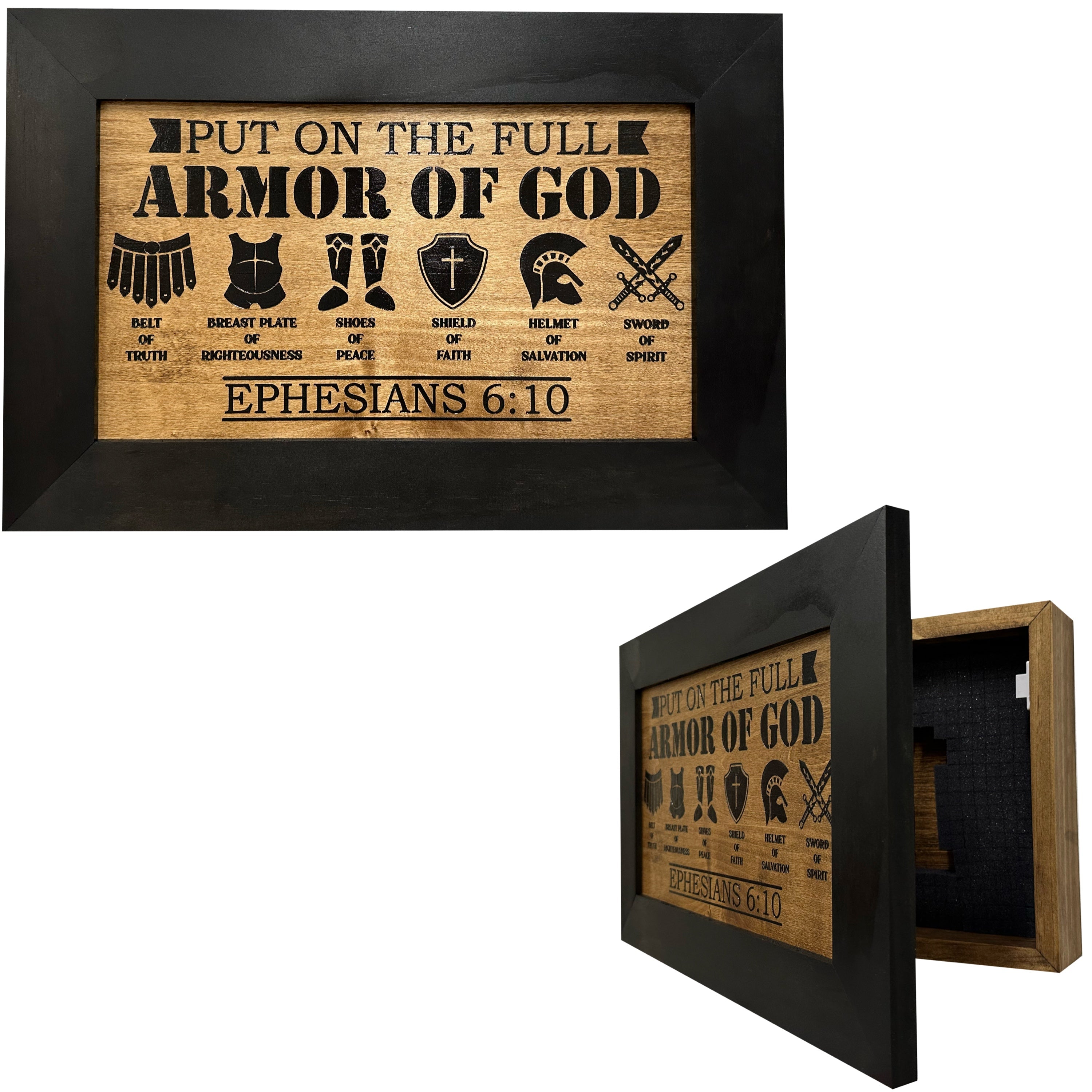 Hidden Gun Cabinet Put On The Full Armor Of God, Secure Concealed Ephesians 6:10 Gun Safe by Bellewood Designs-Bluelinescg Safety and Security Products and Services
