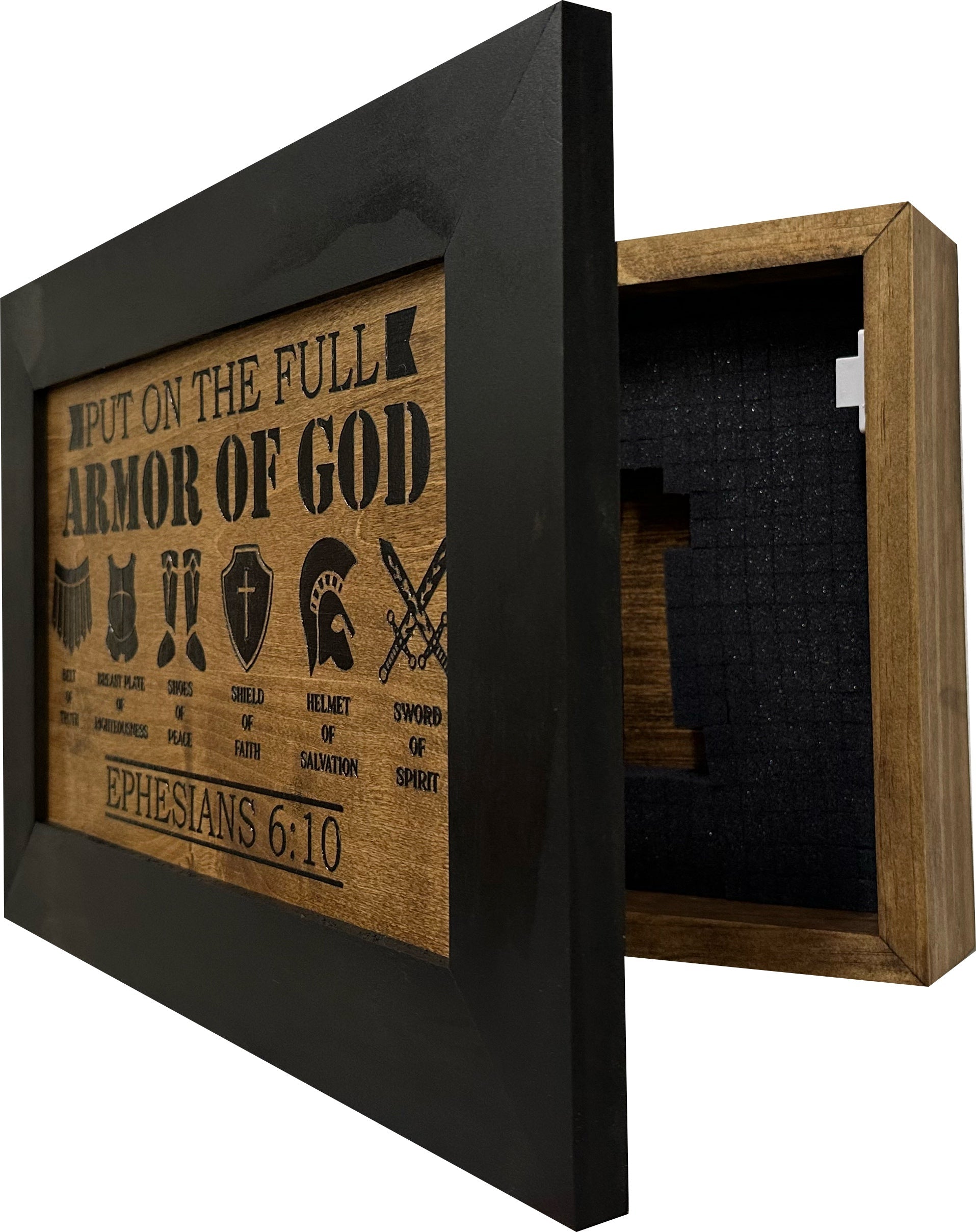 Hidden Gun Cabinet Put On The Full Armor Of God, Secure Concealed Ephesians 6:10 Gun Safe by Bellewood Designs-Bluelinescg Safety and Security Products and Services