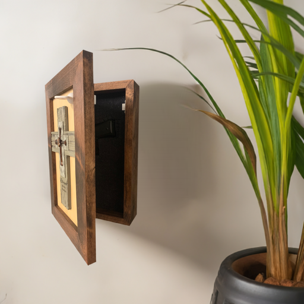 Blessed Beyond Measure Cross Decorative Wall-Mounted Secure Gun Cabinet-Bluelinescg Safety and Security Products and Services