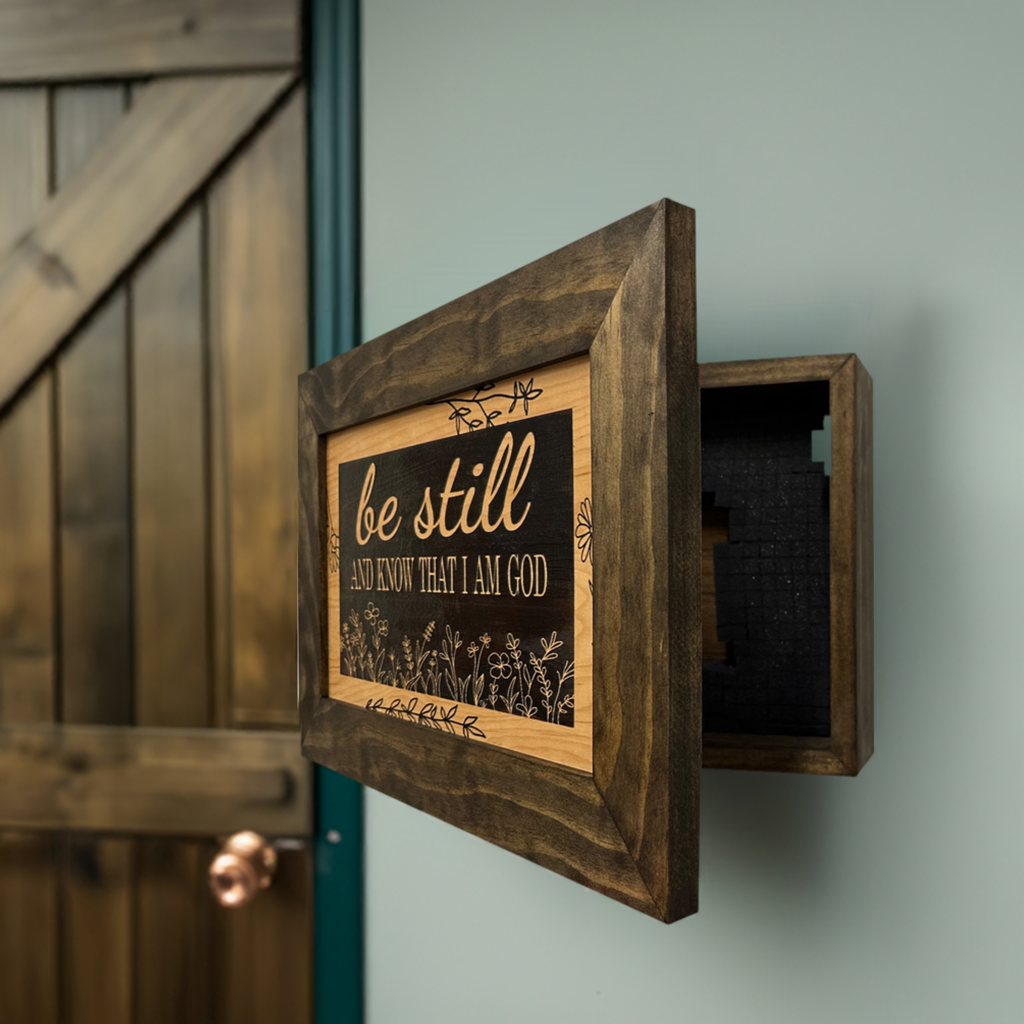 Bible Verse Decorative & Secure Wall-Mounted Gun Cabinet - Be Still and Know That I am God Psalm 46:10 Gun Safe-Bluelinescg Safety and Security Products and Services