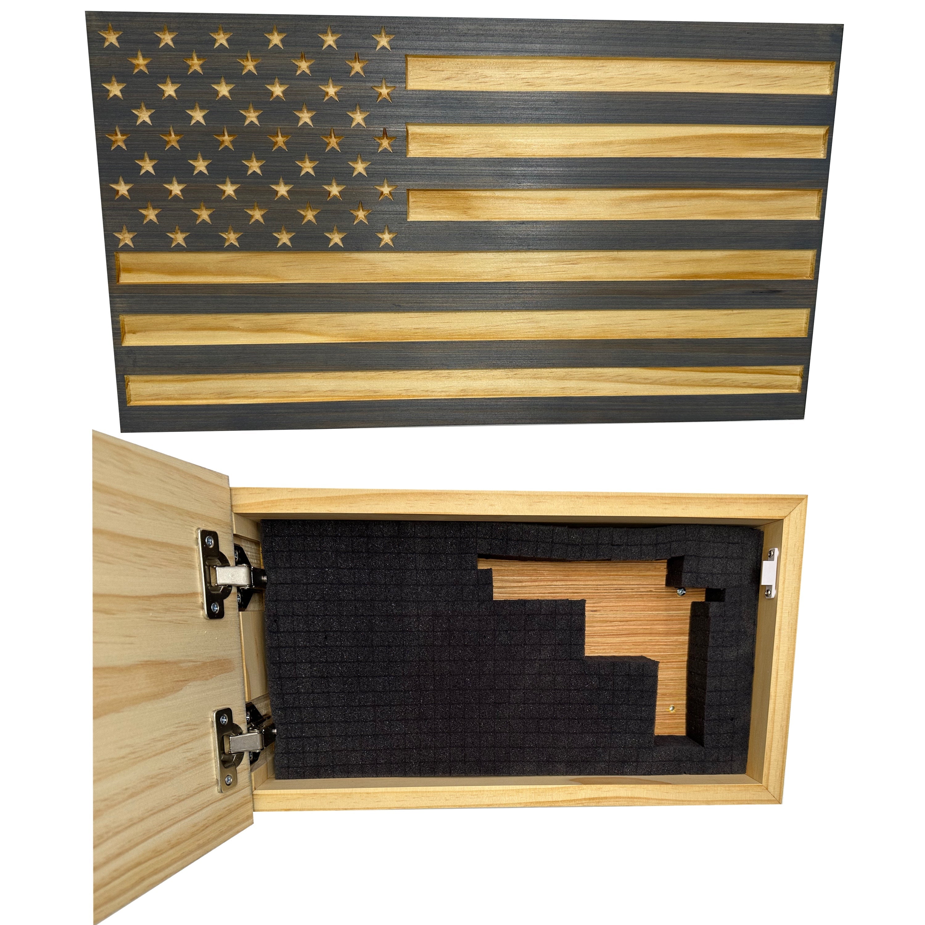 Carved American Flag Decorative Wall-Mounted Secure Gun Cabinet-Bluelinescg Safety and Security Products and Services