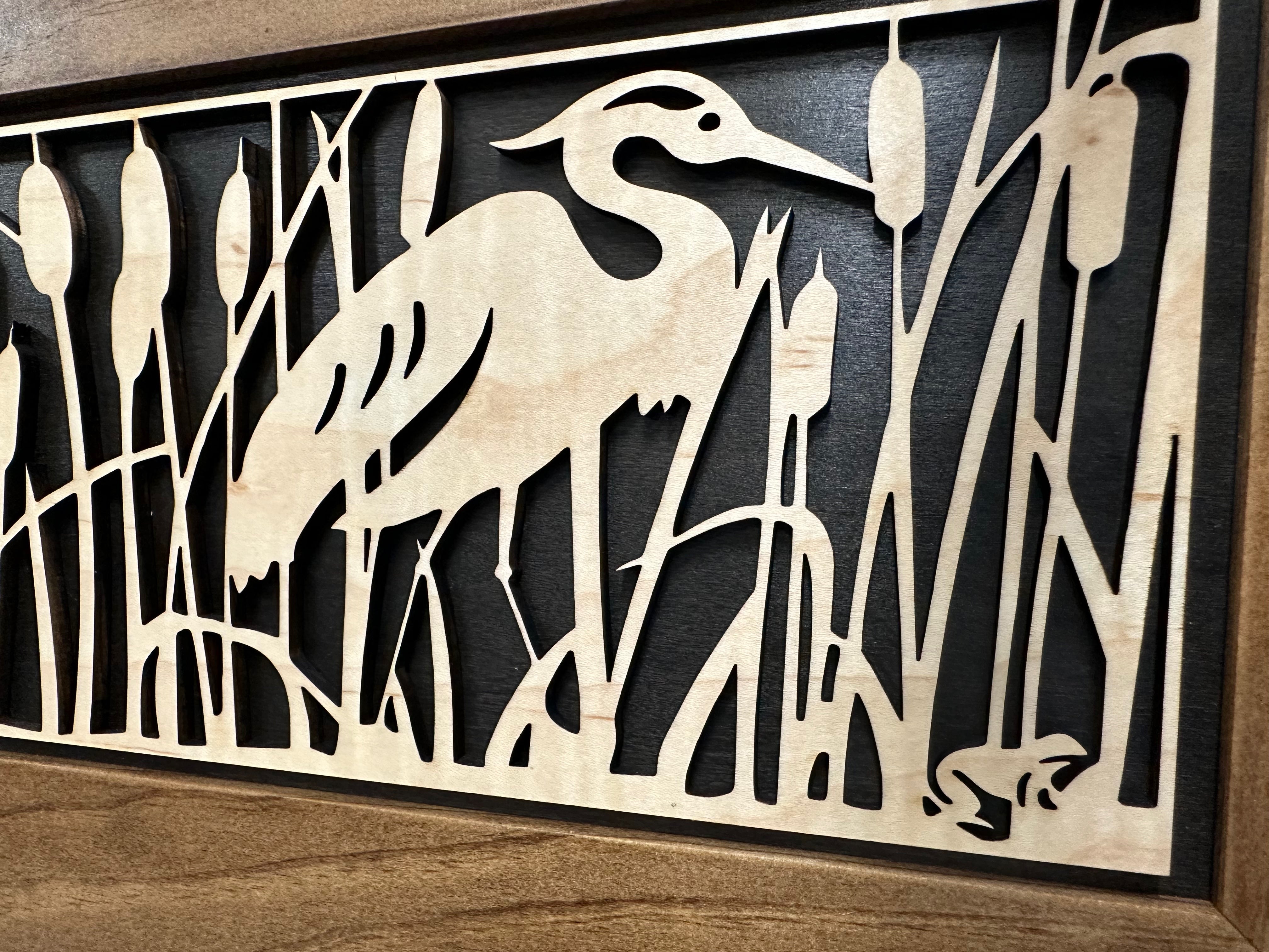 Decorative Gun Safe Heron in Cattails Wall-Mounted Gun Cabinet To Securely Store Your Gun In Plain Sight-Bluelinescg Safety and Security Products and Services