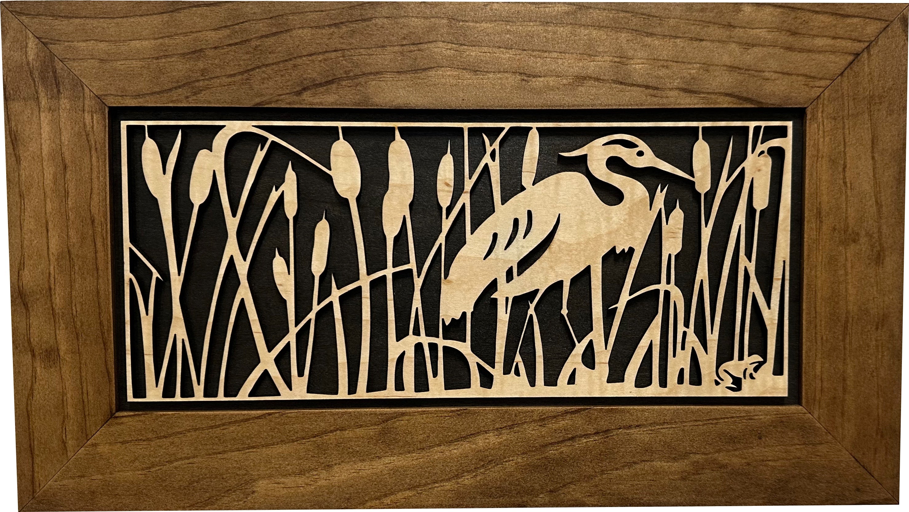 Decorative Gun Safe Heron in Cattails Wall-Mounted Gun Cabinet To Securely Store Your Gun In Plain Sight-Bluelinescg Safety and Security Products and Services