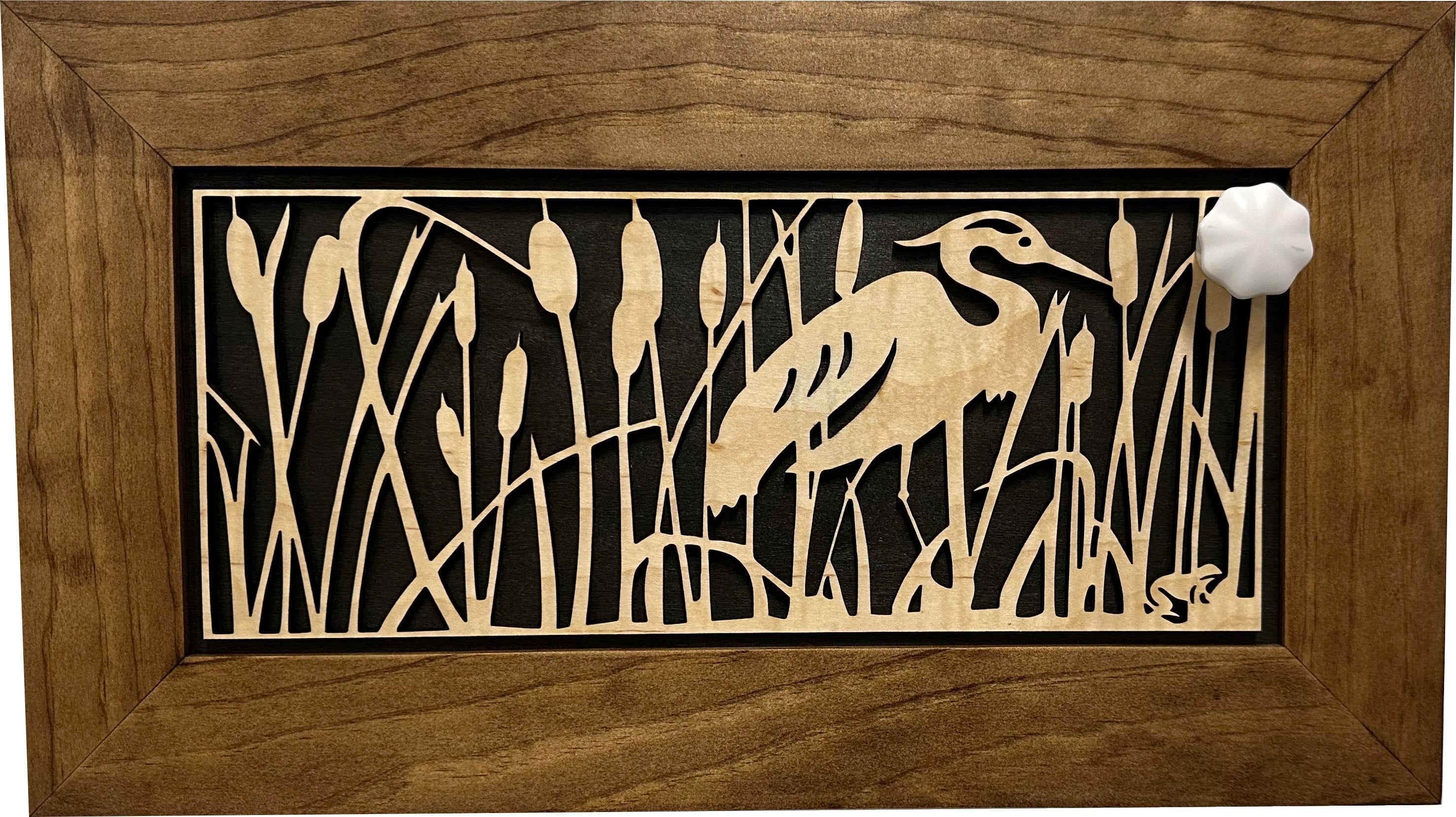 Decorative Gun Safe Heron in Cattails Wall-Mounted Gun Cabinet To Securely Store Your Gun In Plain Sight-Bluelinescg Safety and Security Products and Services