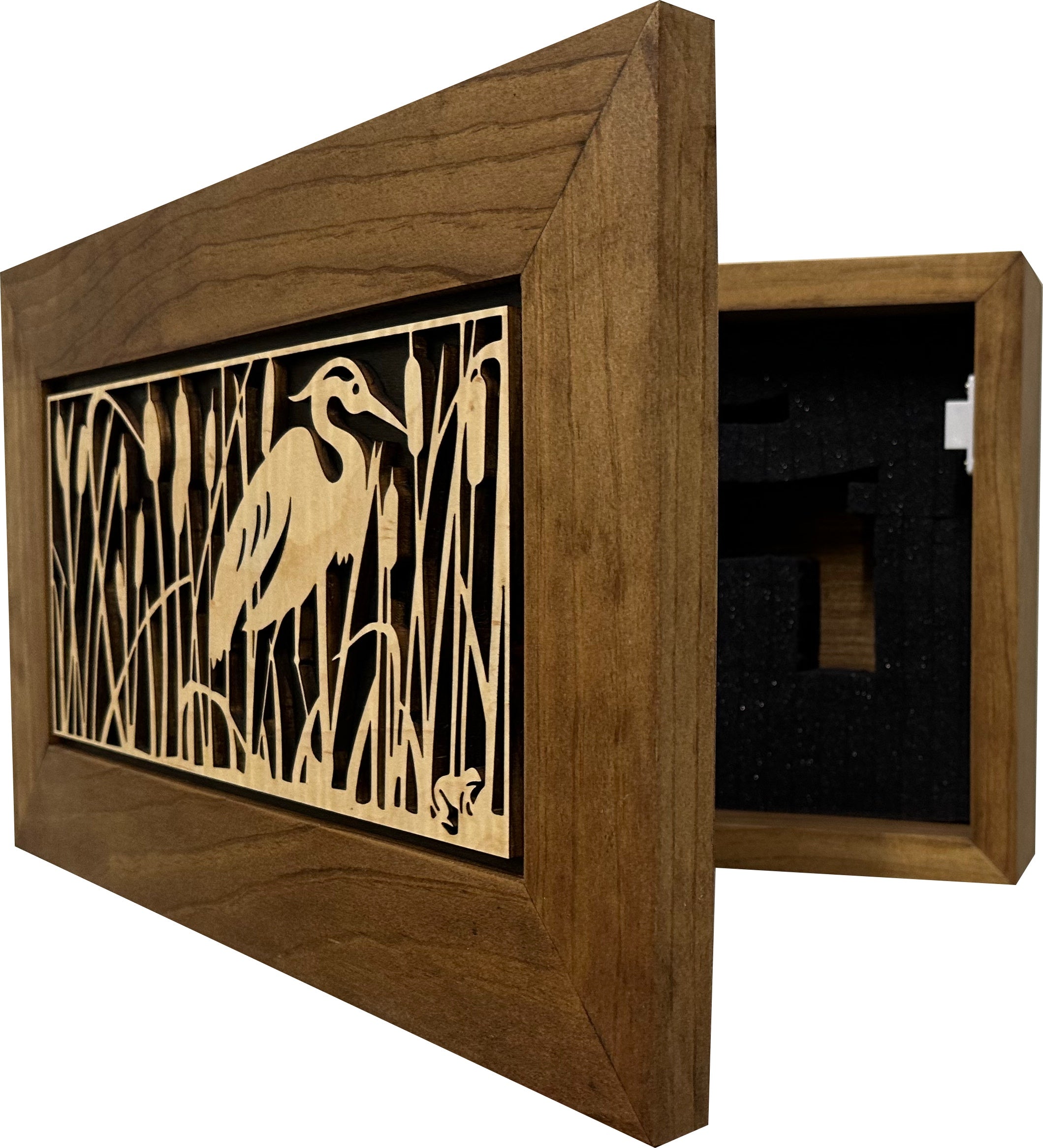 Decorative Gun Safe Heron in Cattails Wall-Mounted Gun Cabinet To Securely Store Your Gun In Plain Sight-Bluelinescg Safety and Security Products and Services