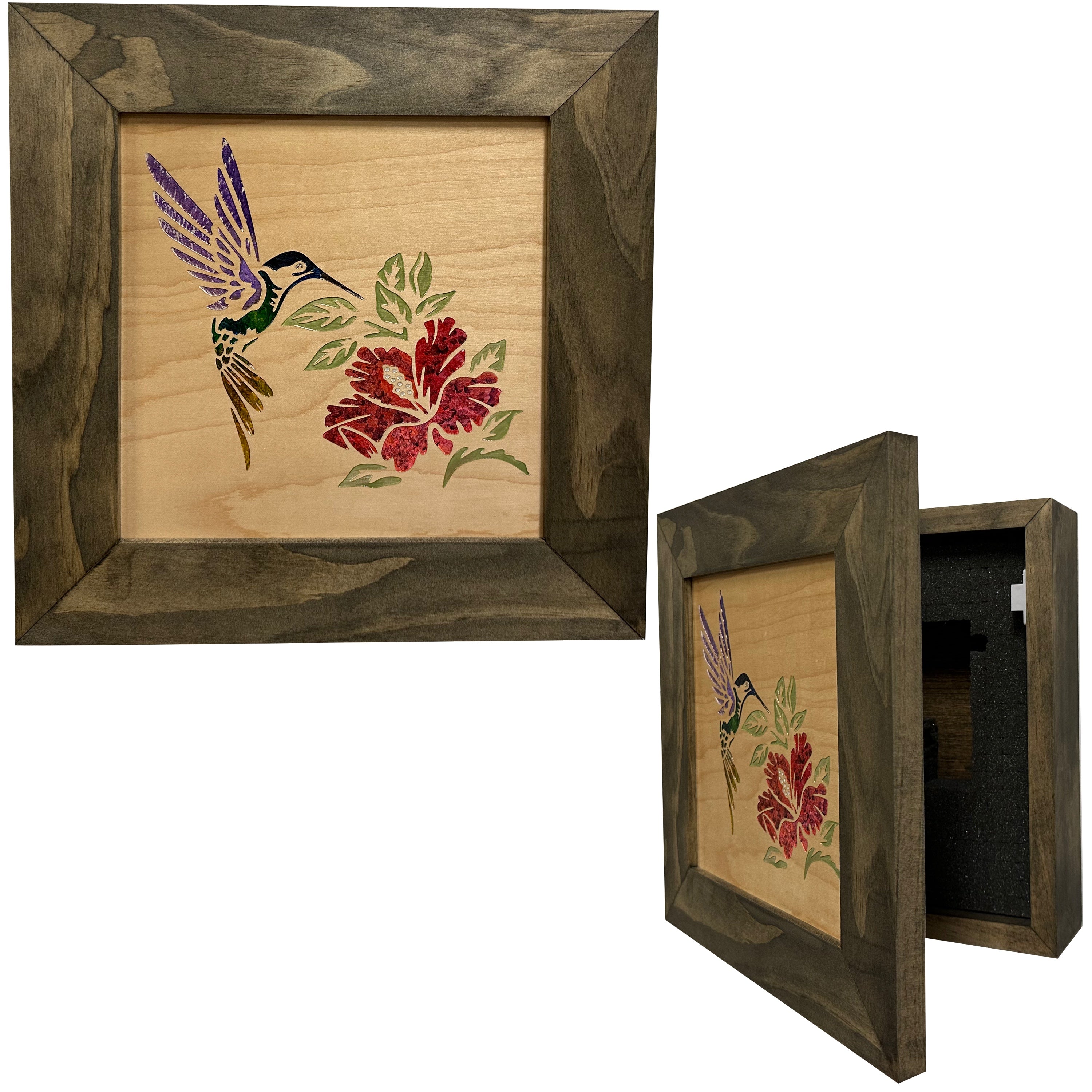 Decorative Wooden Gun Safe with Hummingbird and Hibiscus-Bluelinescg Safety and Security Products and Services