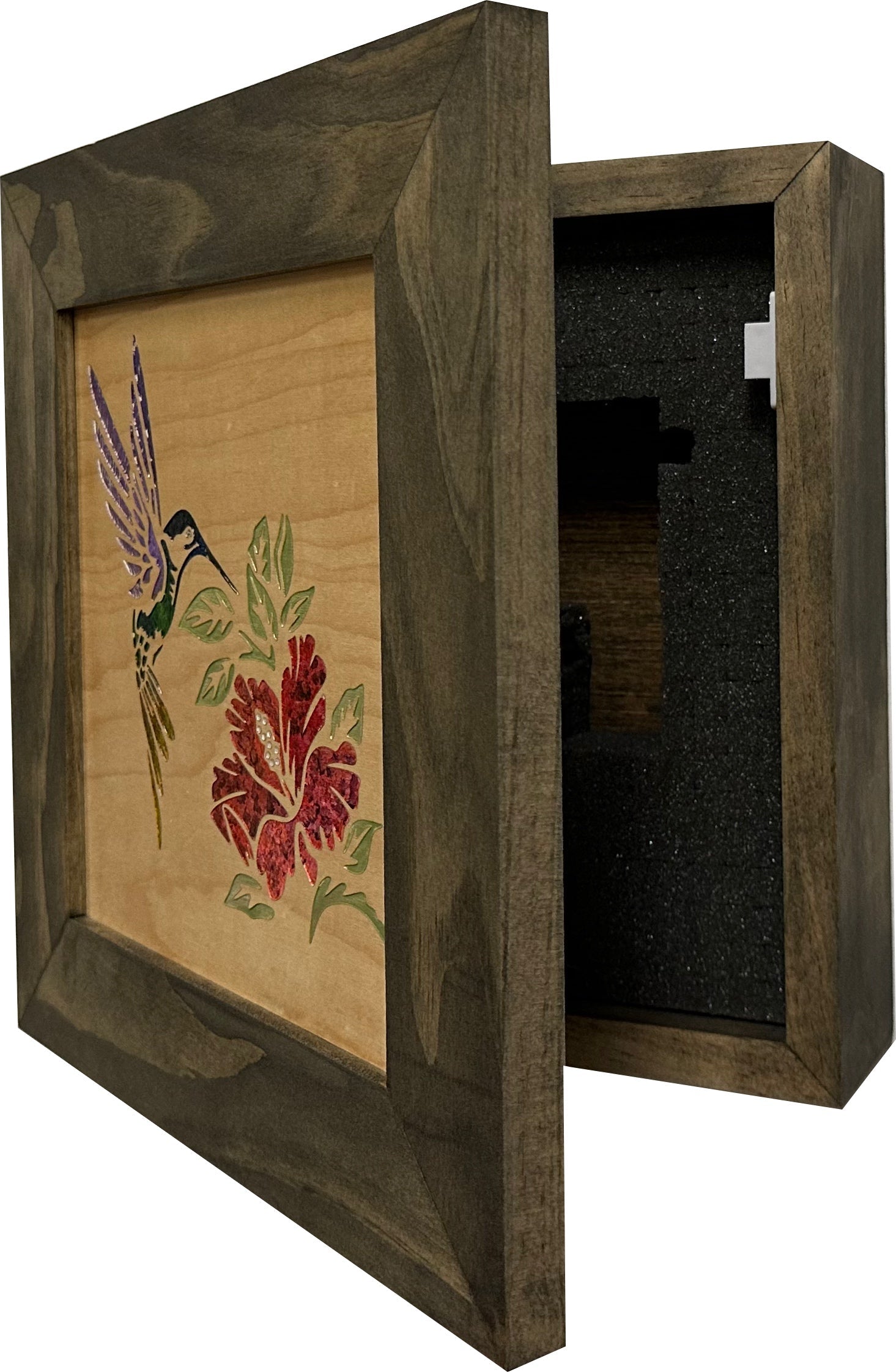 Decorative Wooden Gun Safe with Hummingbird and Hibiscus-Bluelinescg Safety and Security Products and Services