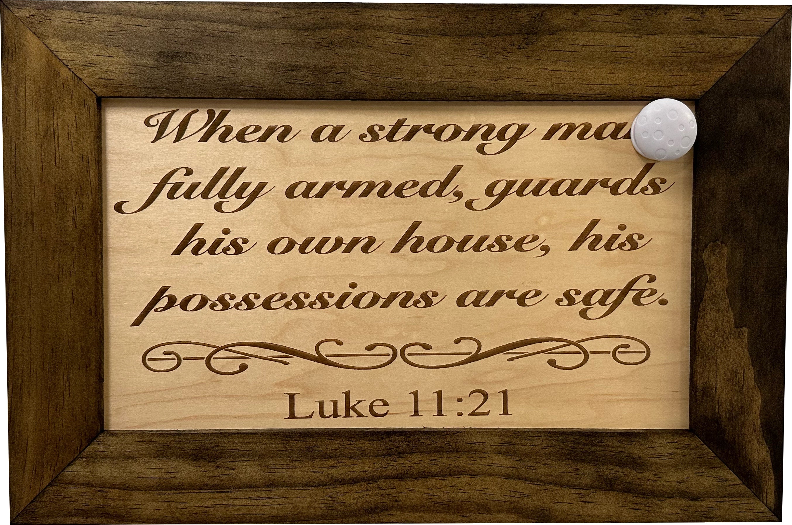 Wood Gun Cabinet Bible Verse Luke 11:21 Wall Decoration - Hidden Gun Safe To Securely Store Your Gun In Plain Sight by Bellewood Designs-Bluelinescg Safety and Security Products and Services