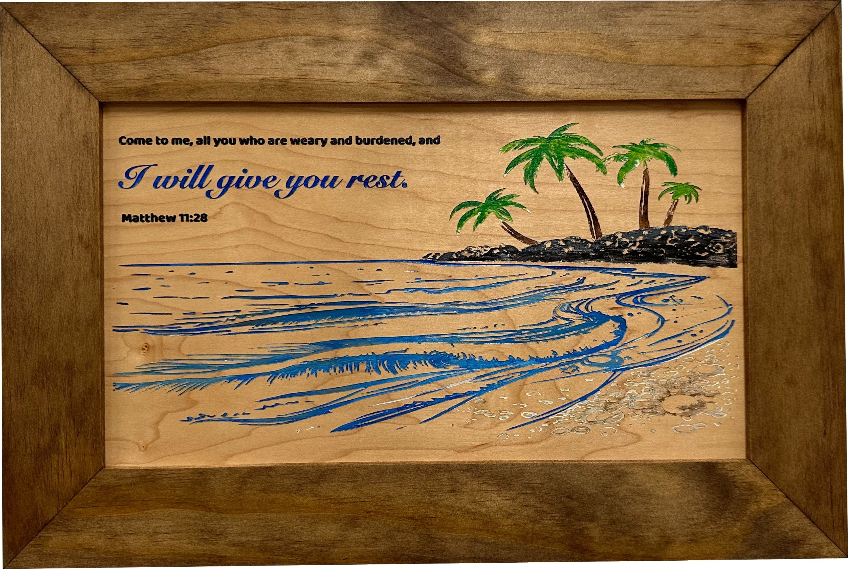 Bible Verse Decorative & Secure Wall-Mounted Gun Cabinet - Matthew 11:28 and Coastal Scene-Bluelinescg Safety and Security Products and Services