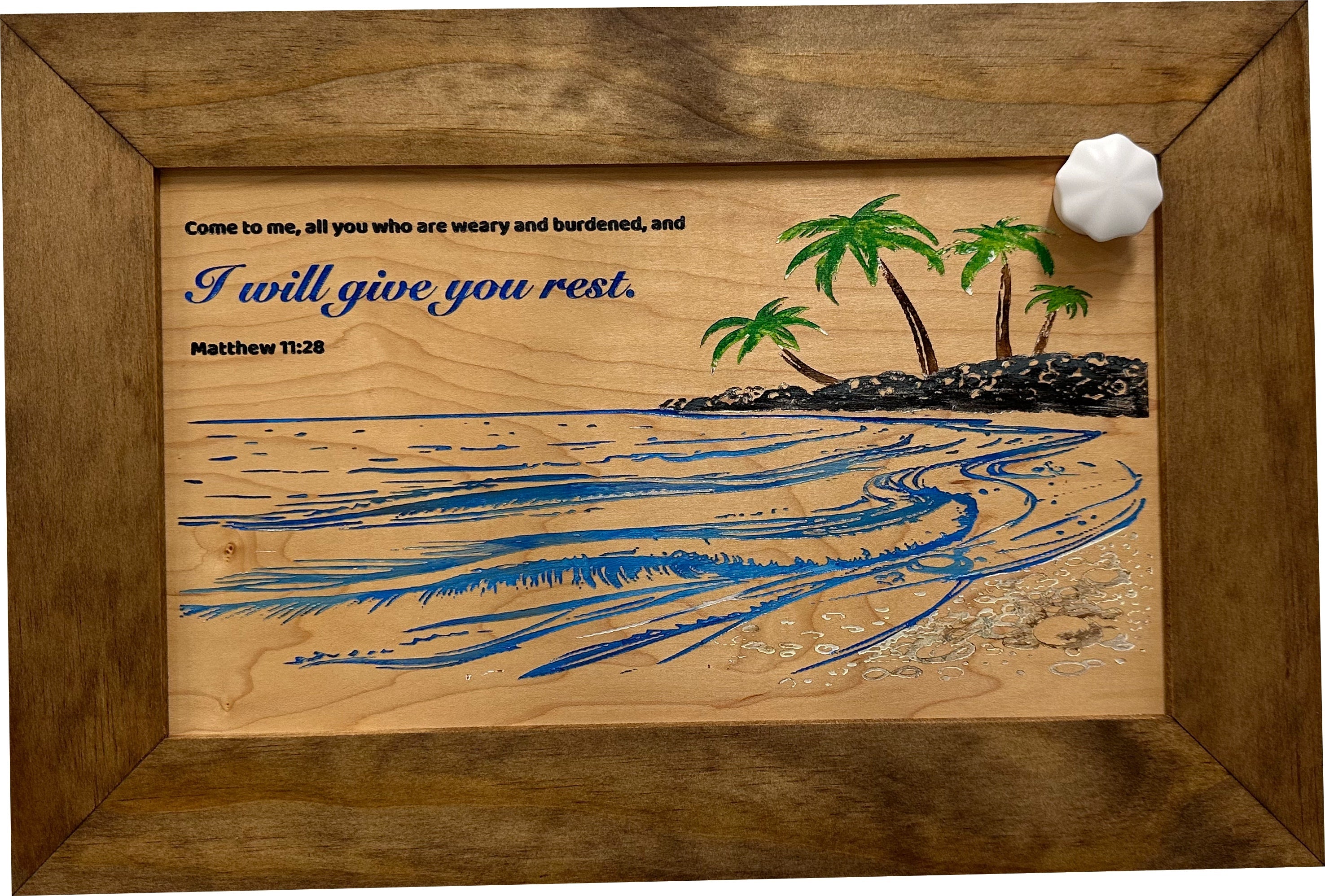 Bible Verse Decorative & Secure Wall-Mounted Gun Cabinet - Matthew 11:28 and Coastal Scene-Bluelinescg Safety and Security Products and Services