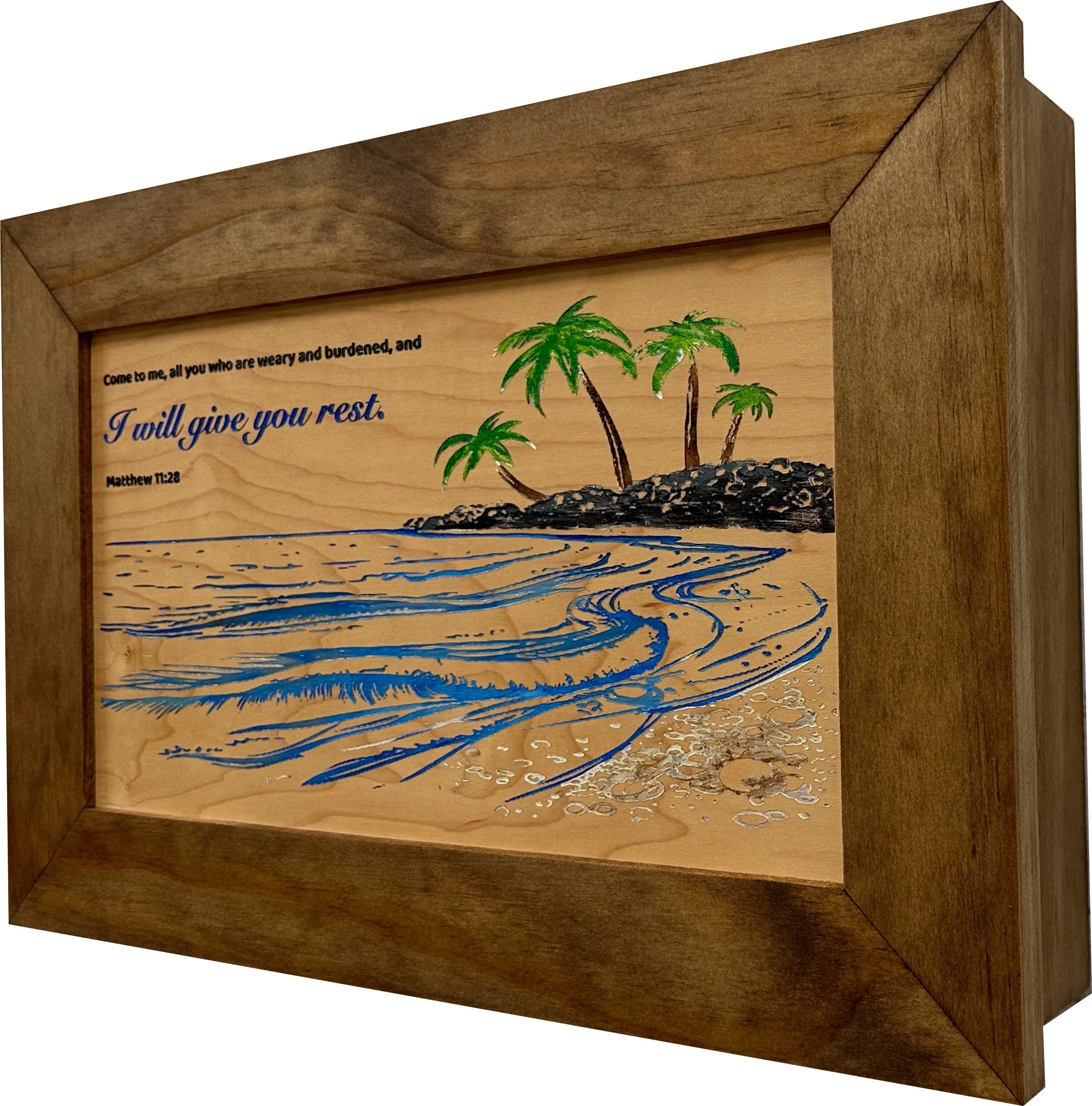 Bible Verse Decorative & Secure Wall-Mounted Gun Cabinet - Matthew 11:28 and Coastal Scene-Bluelinescg Safety and Security Products and Services