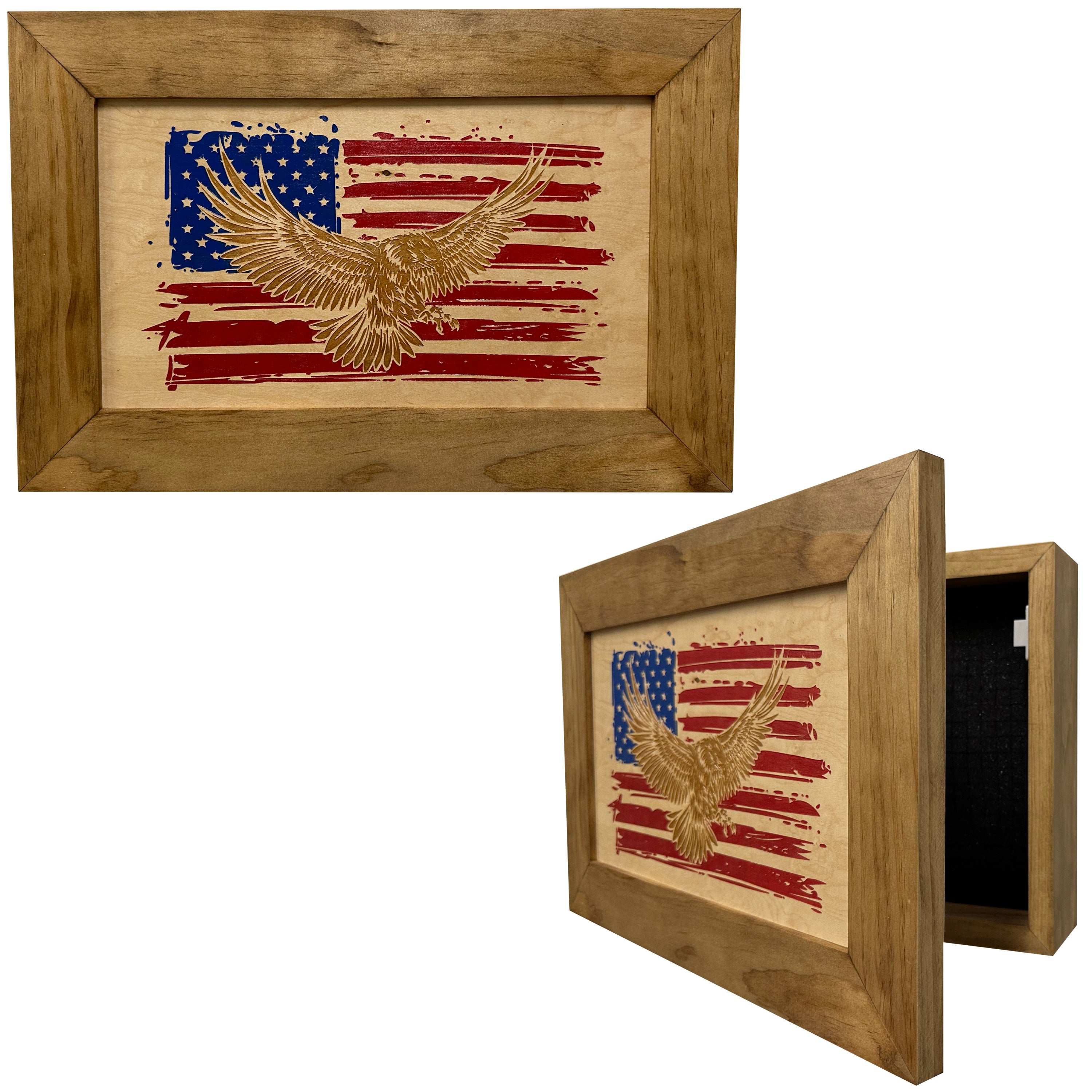 Bald Eagle & American Flag Patriotic Decorative Wall-Mounted Secure Gun Cabinet-Bluelinescg Safety and Security Products and Services