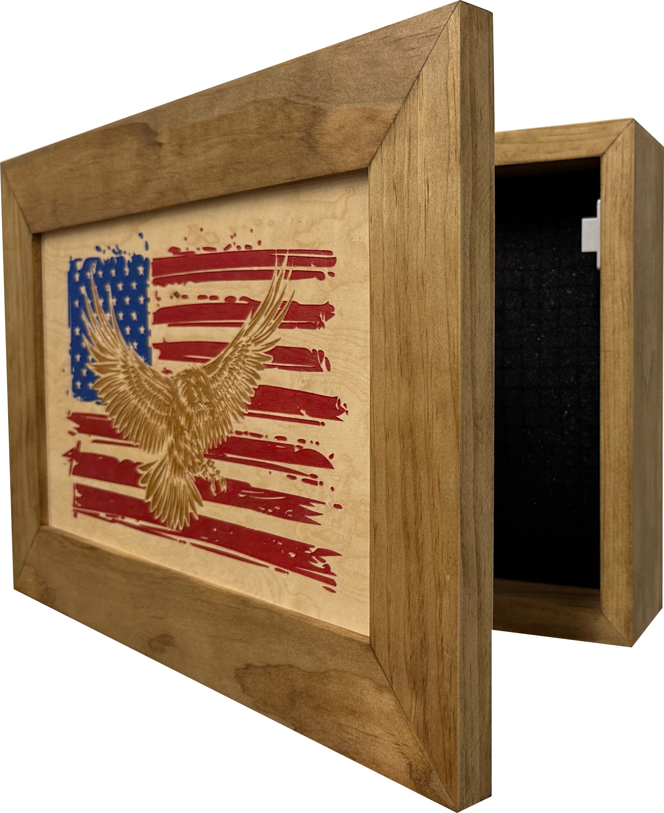 Bald Eagle & American Flag Patriotic Decorative Wall-Mounted Secure Gun Cabinet-Bluelinescg Safety and Security Products and Services