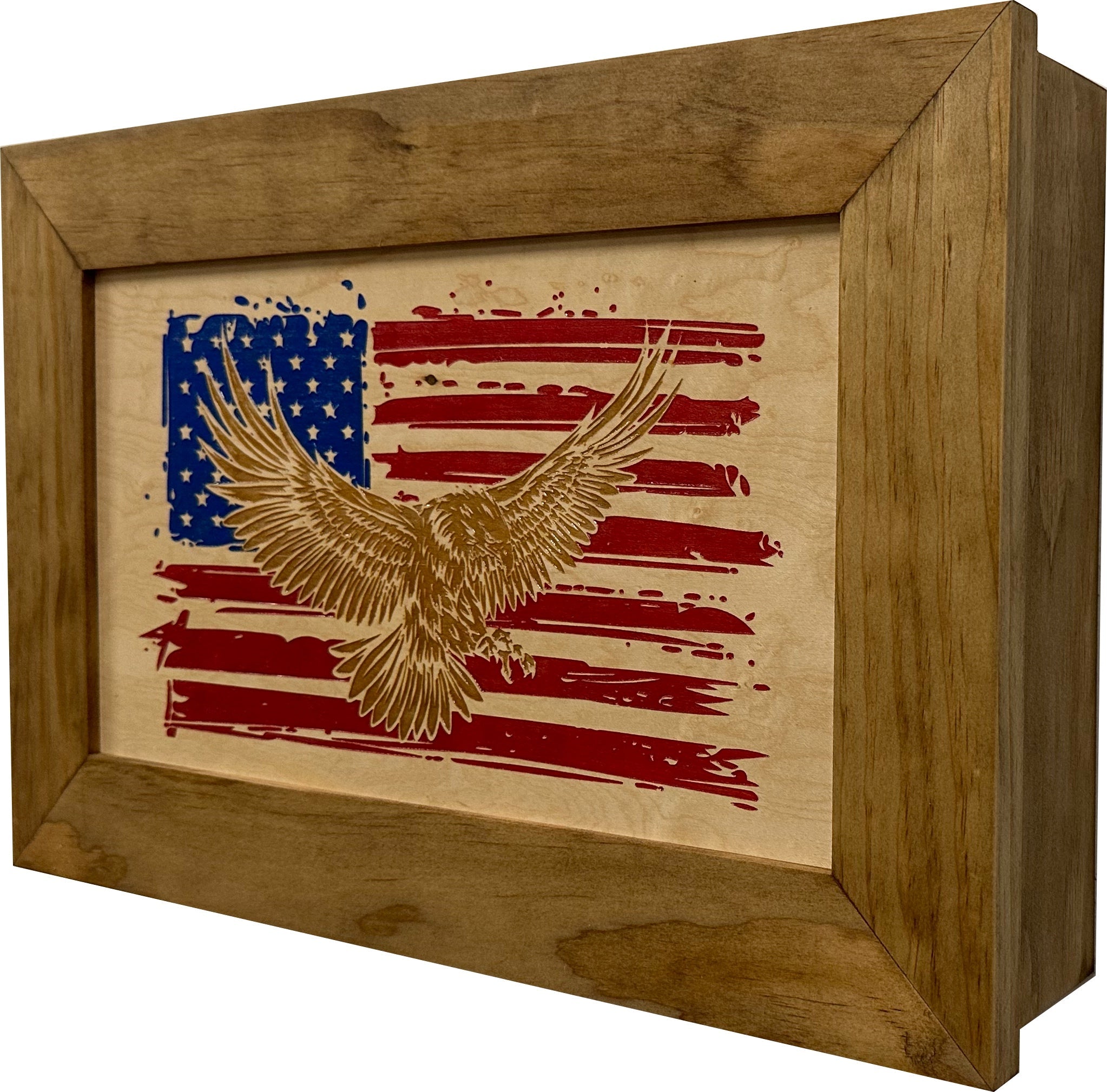 Bald Eagle & American Flag Patriotic Decorative Wall-Mounted Secure Gun Cabinet-Bluelinescg Safety and Security Products and Services
