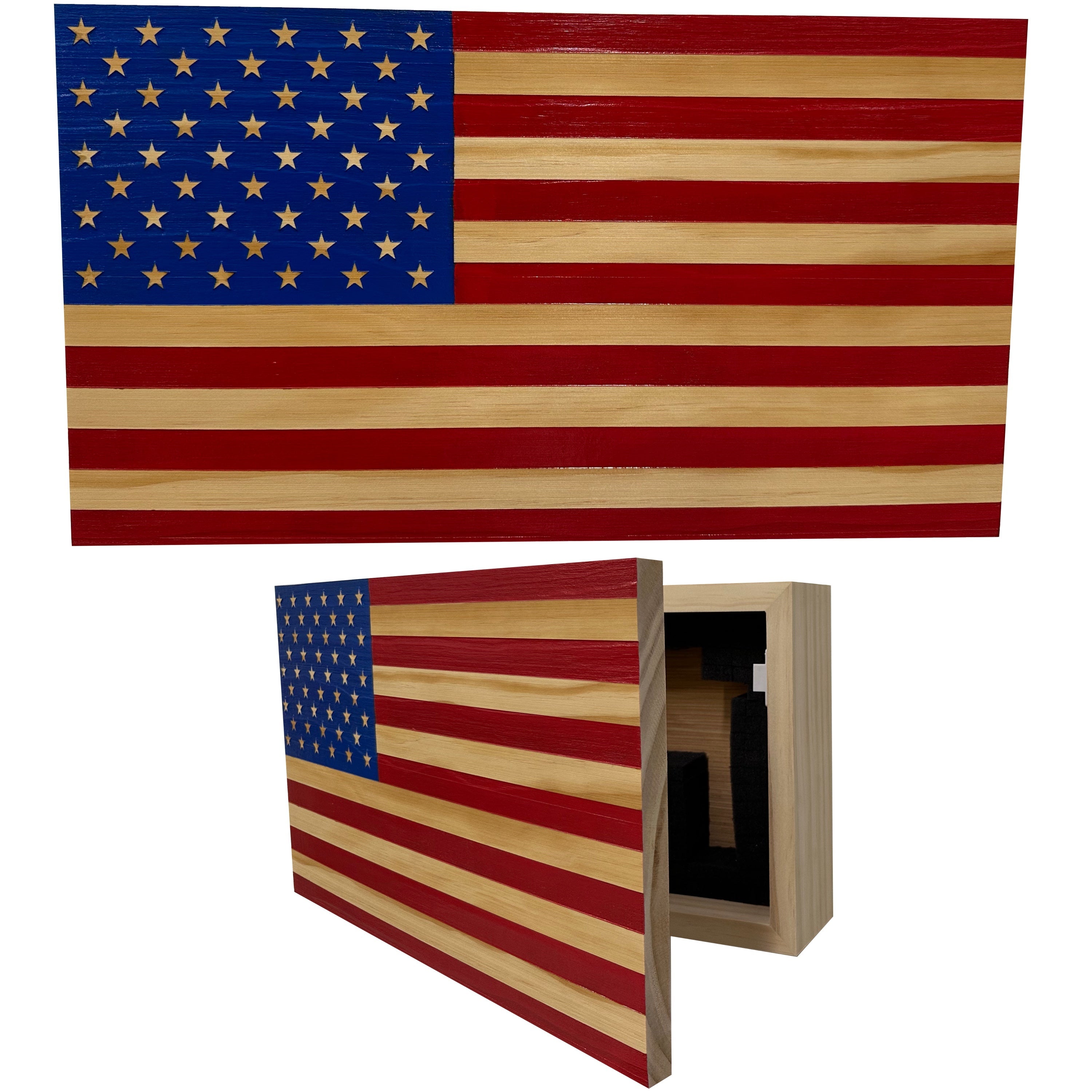 American Flag Decorative & Secure Wall-Mounted Gun Cabinet (Red & Blue)-Bluelinescg Safety and Security Products and Services