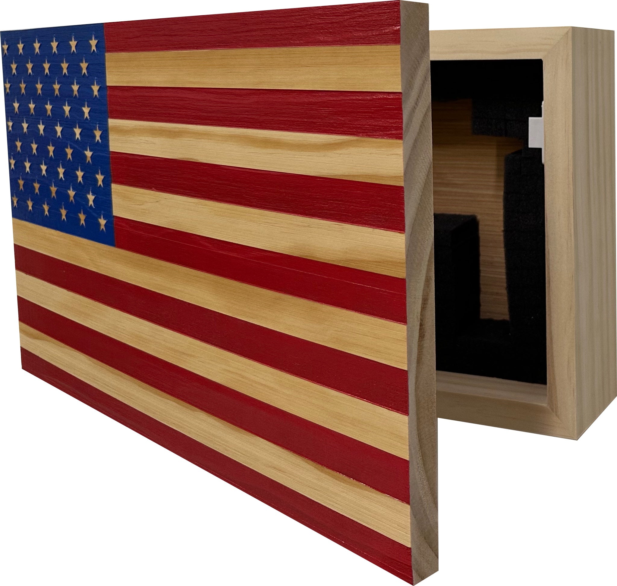 American Flag Decorative & Secure Wall-Mounted Gun Cabinet (Red & Blue)-Bluelinescg Safety and Security Products and Services