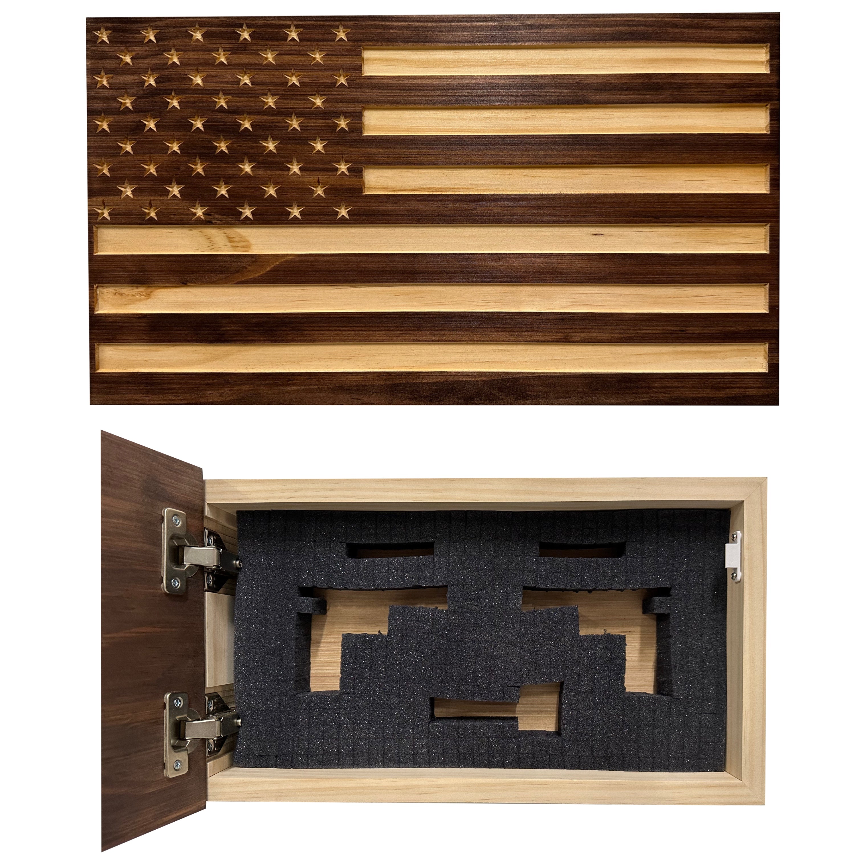 Carved American Flag Decorative Wall-Mounted Secure Gun Cabinet-Bluelinescg Safety and Security Products and Services