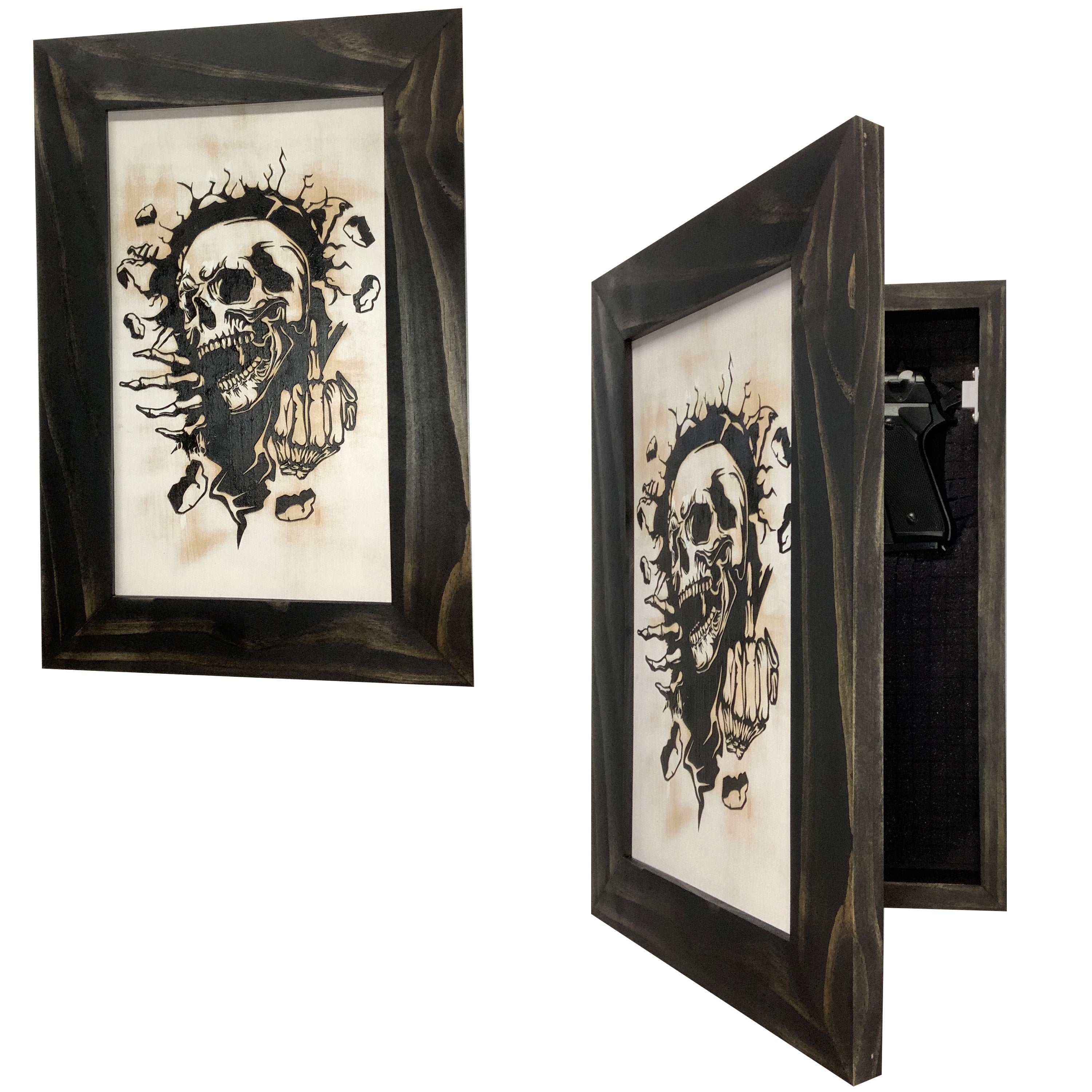 Gothic Skull Giving Middle Finger Decorative Gun Cabinet To Securely Store Your Gun In Any Room!-Bluelinescg Safety and Security Products and Services