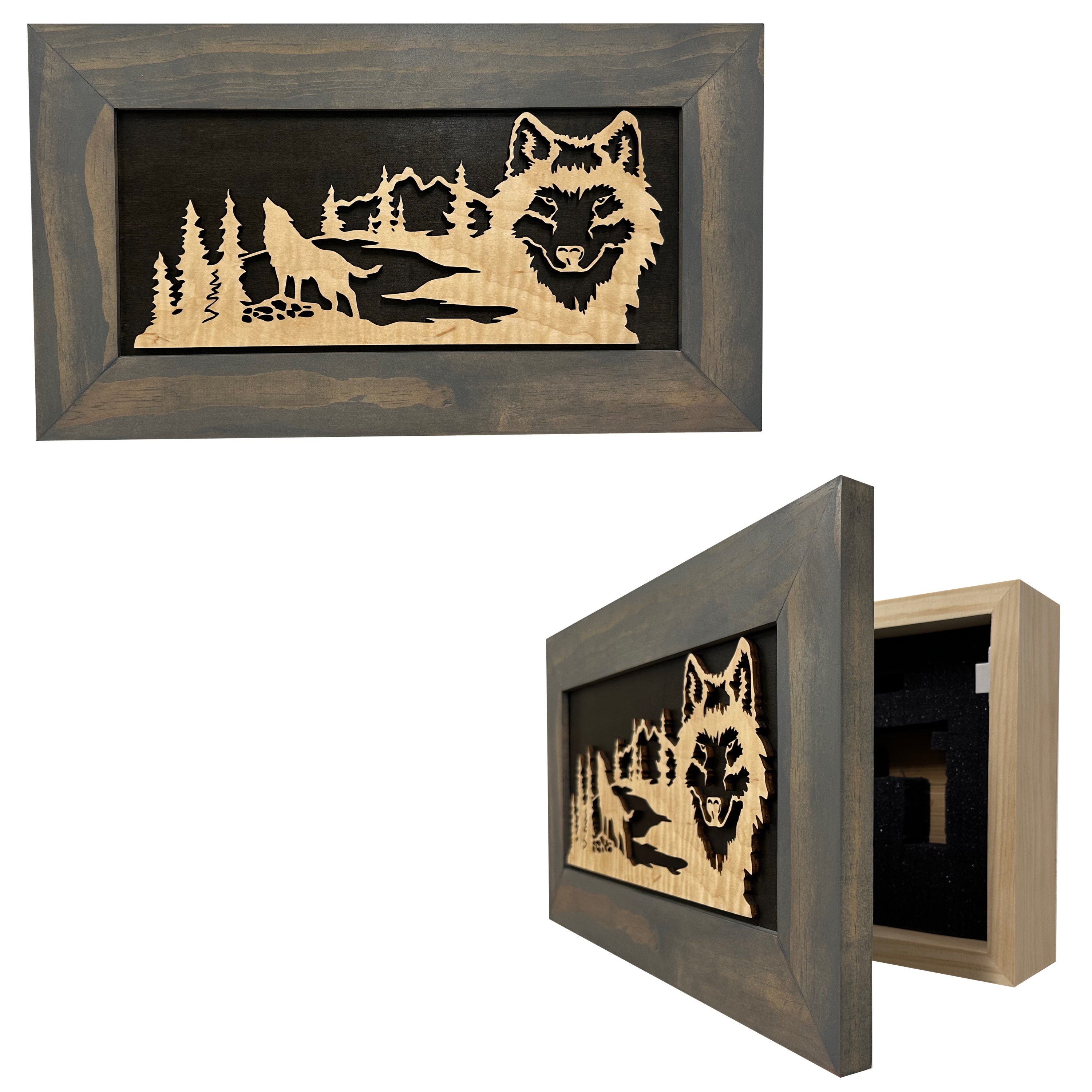 Wall-Mounted Gun Cabinet Wolf Scenery Wall Decoration - Gun Safe To Securely Store Your Gun In Plain Sight-Bluelinescg Safety and Security Products and Services